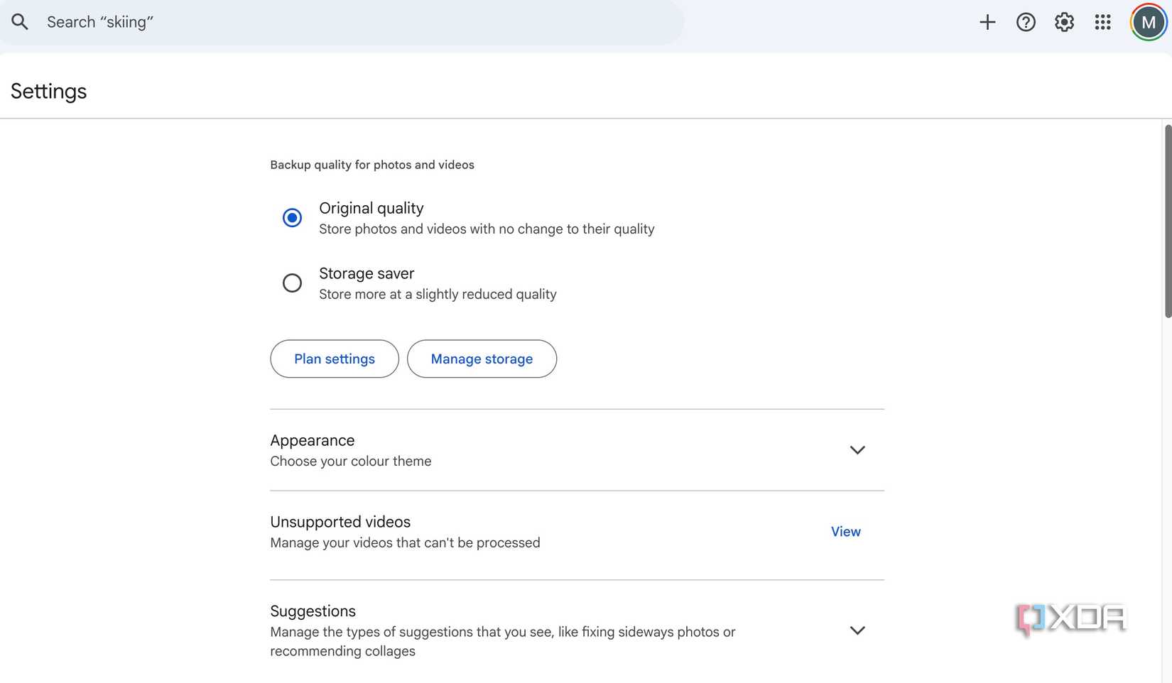 Google Photos settings