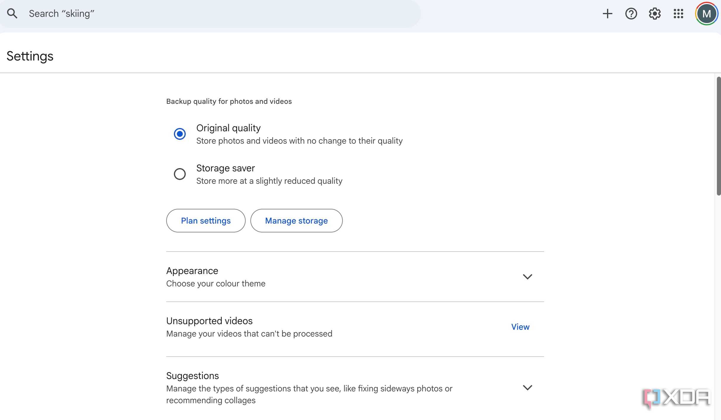 Google Photos settings