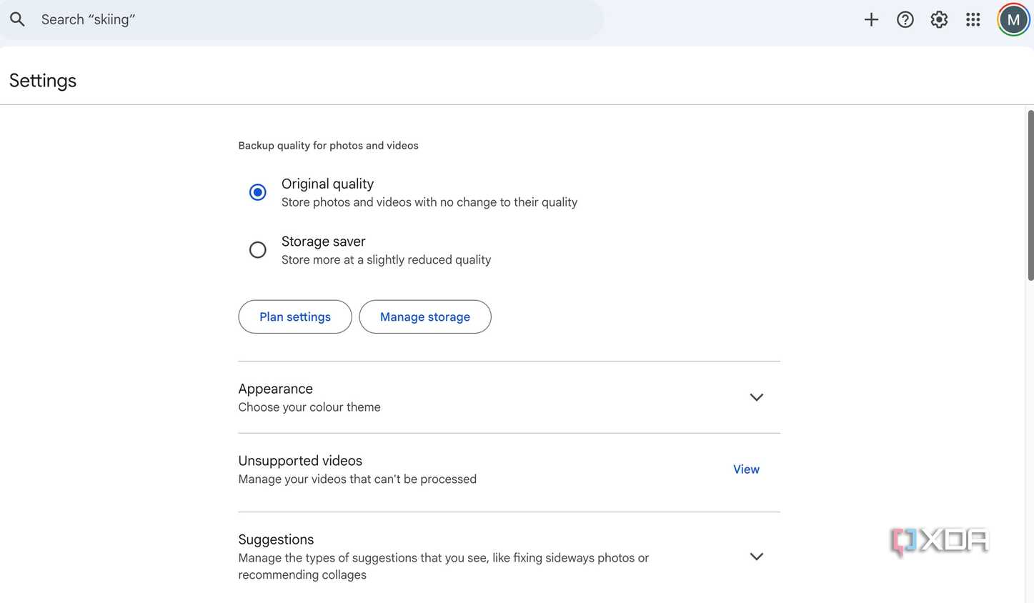 Google Photos settings