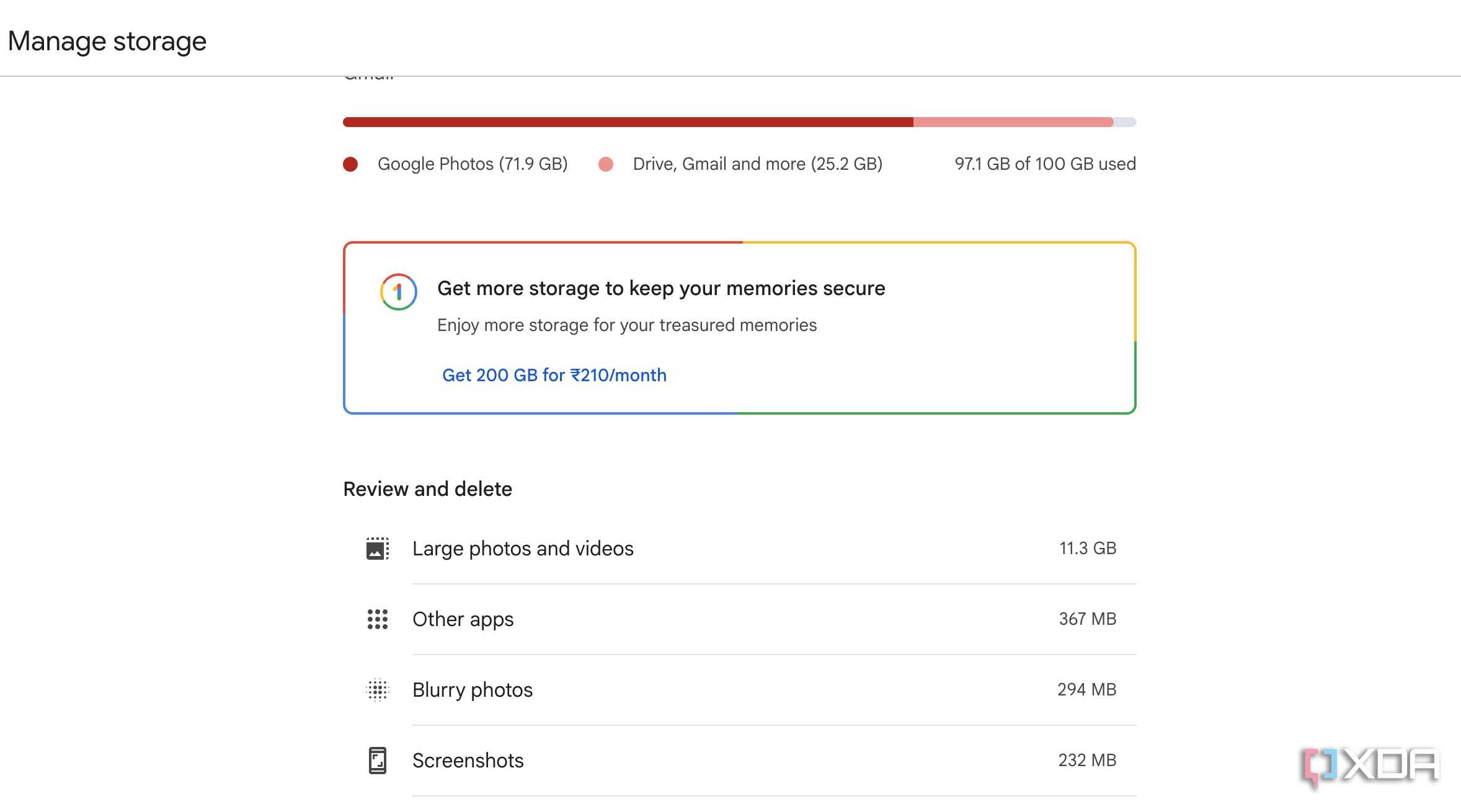 Google Photos storage settings