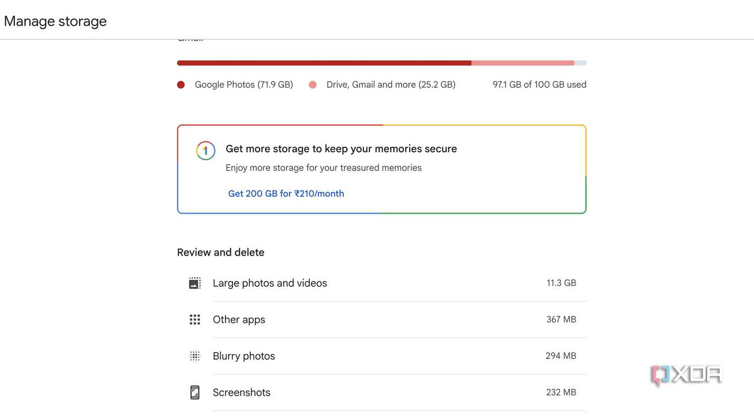 Google Photos storage settings