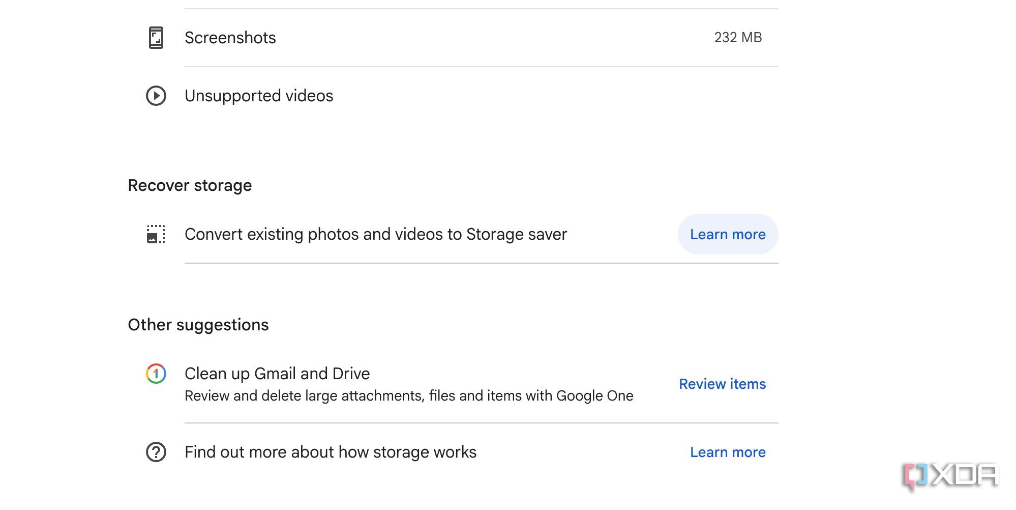 Google Photos recover storage
