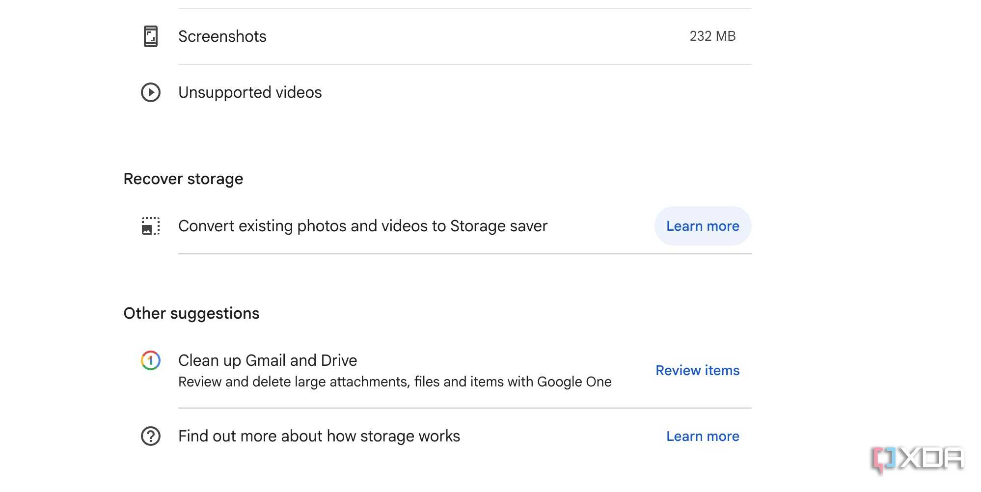 Google Photos recover storage