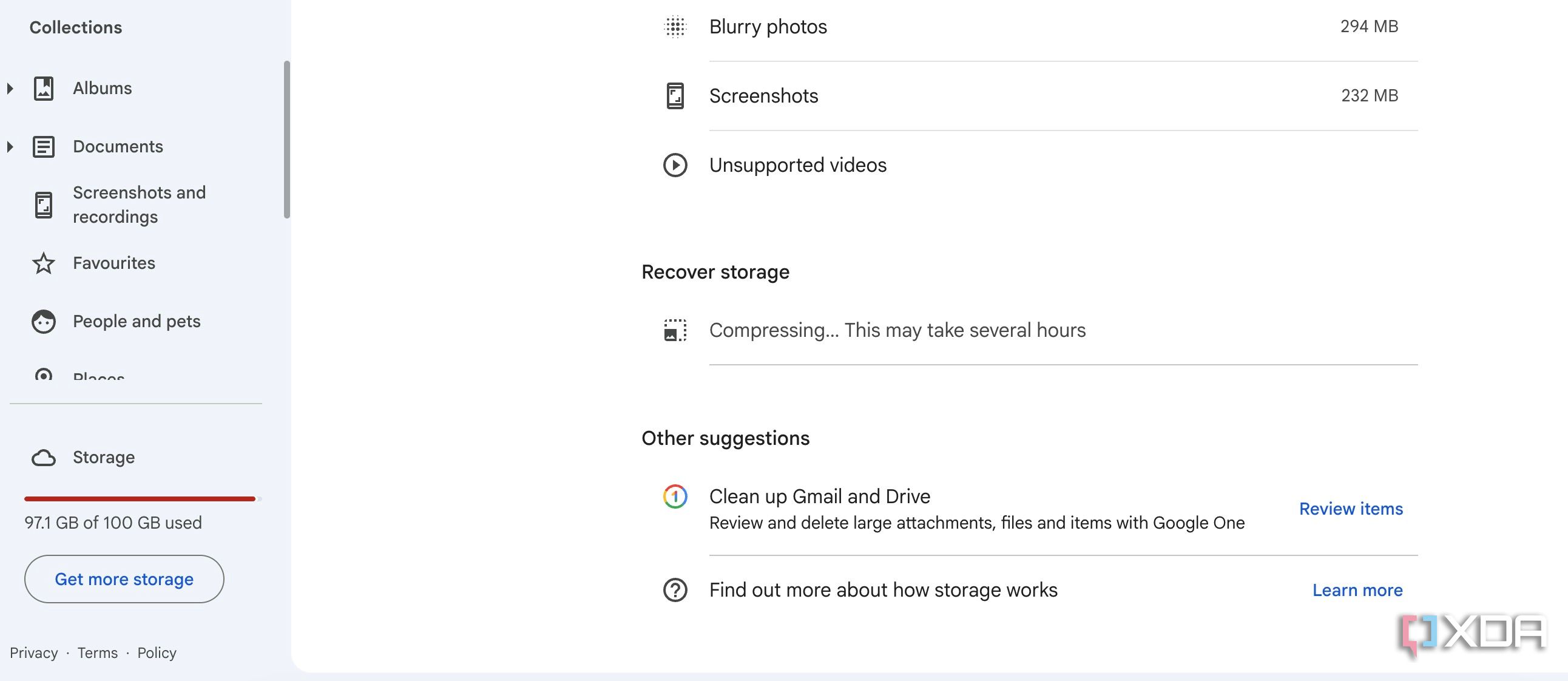 Google Photos recover storage in action
