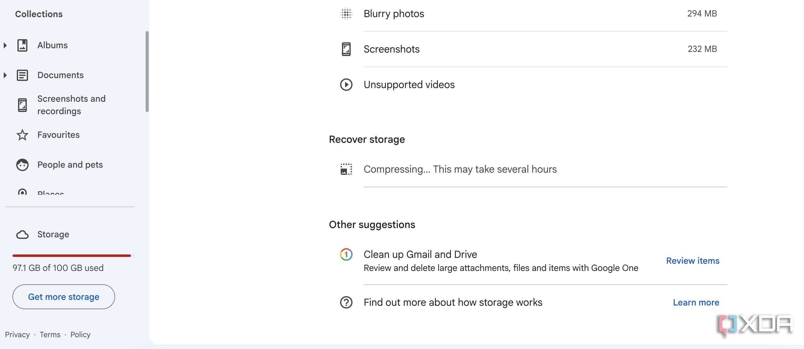 Google Photos recover storage in action