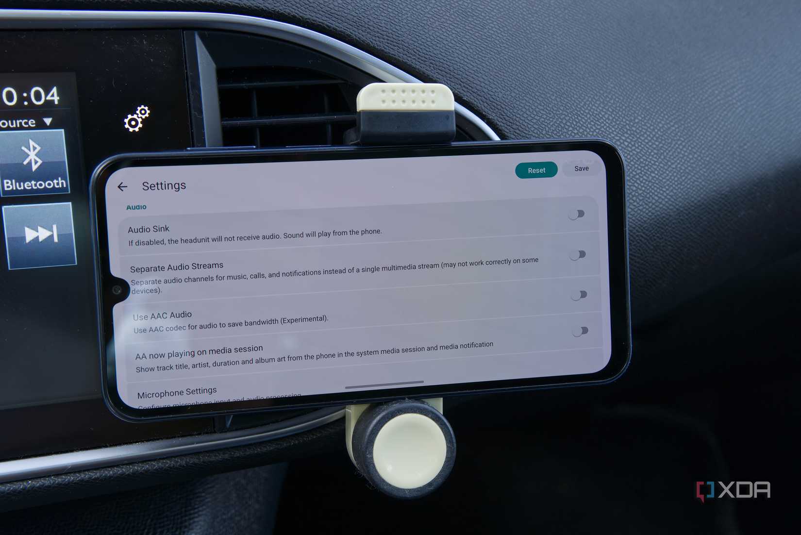 Téléphone Android affichant les paramètres audio pour Android Auto