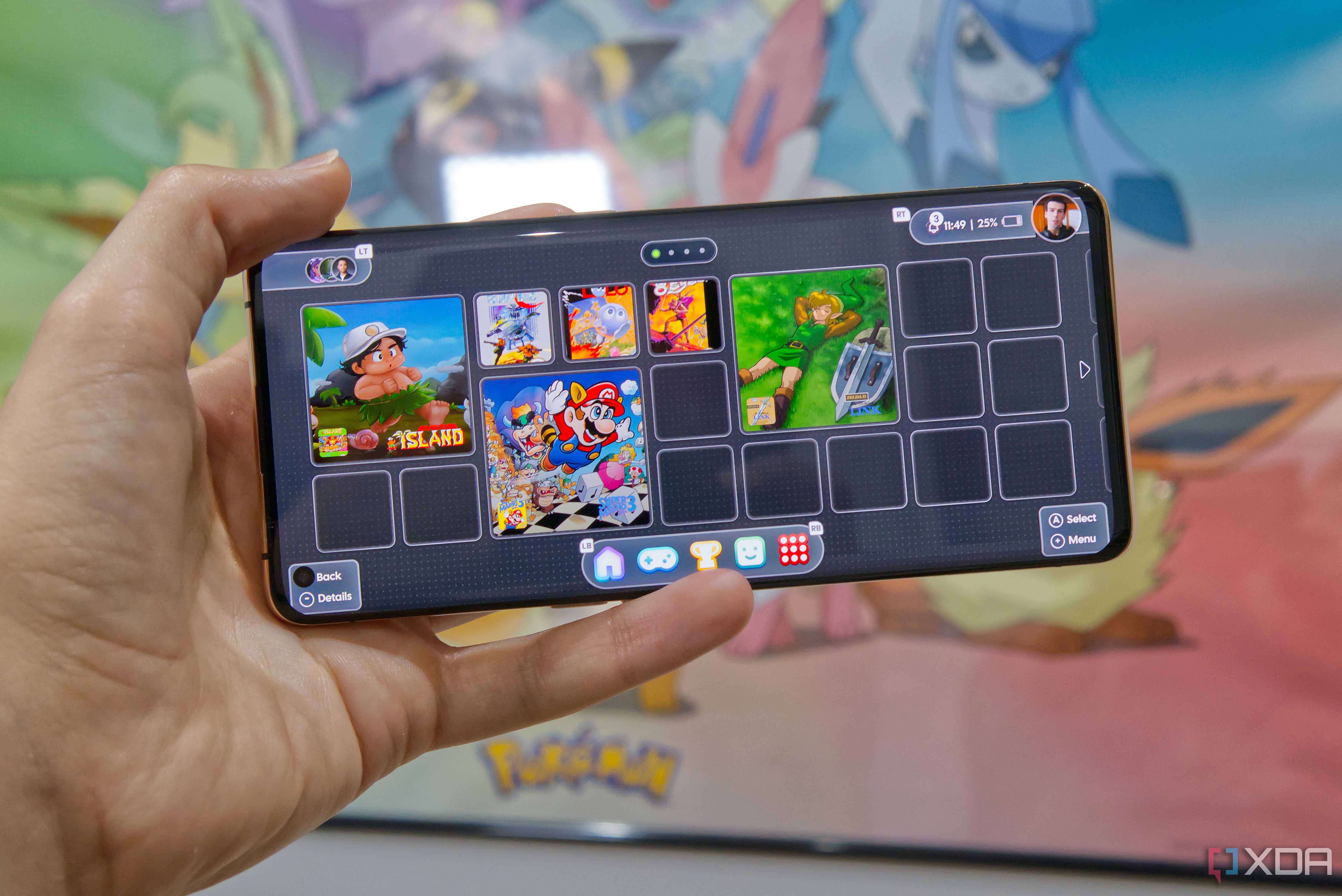 A smartphone displaying the home screen in iiSU with multiple games added to the screen