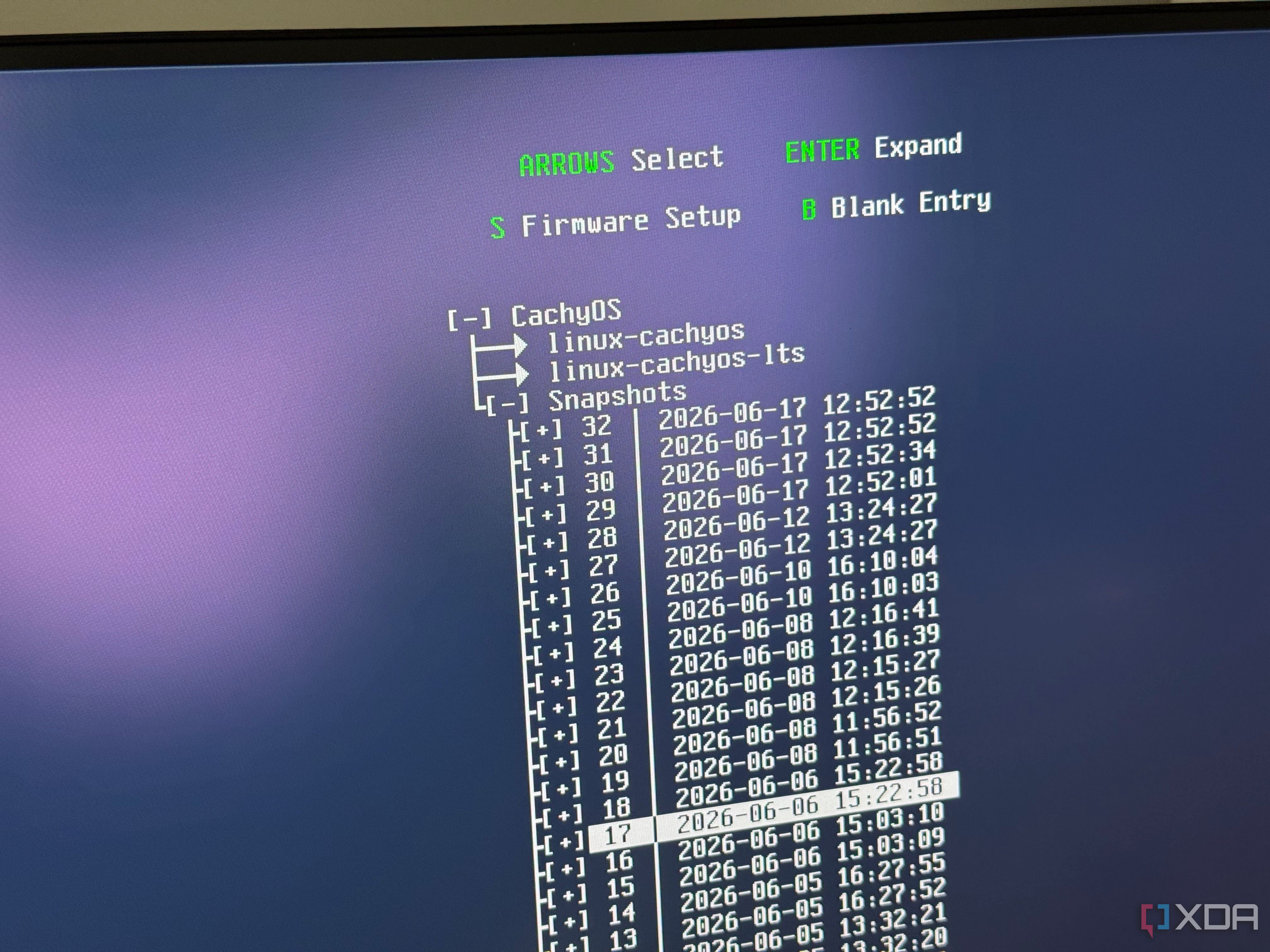 Snapshots listed in Limine bootloader