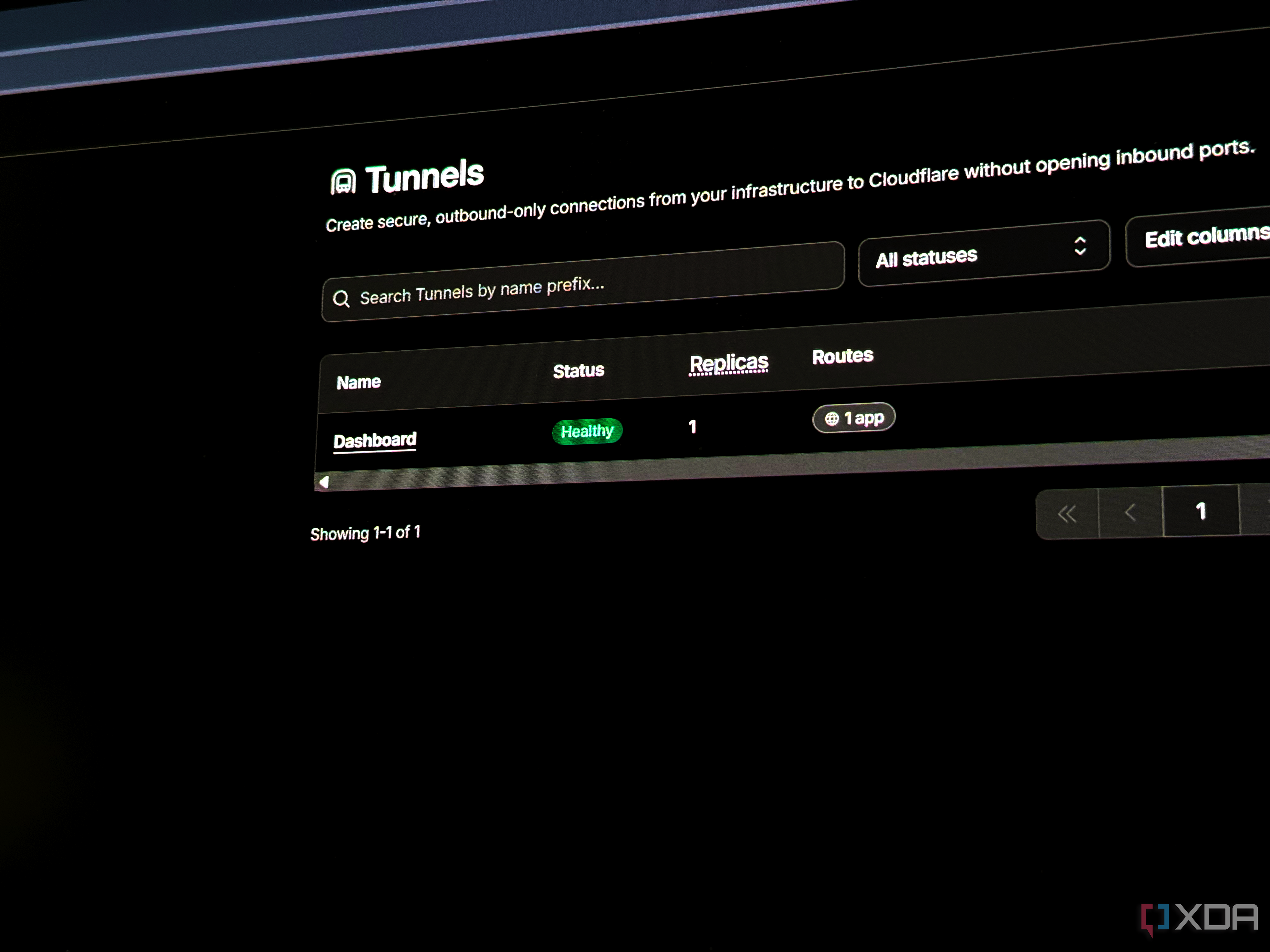 cloudflare's tunnel page showing an active connection