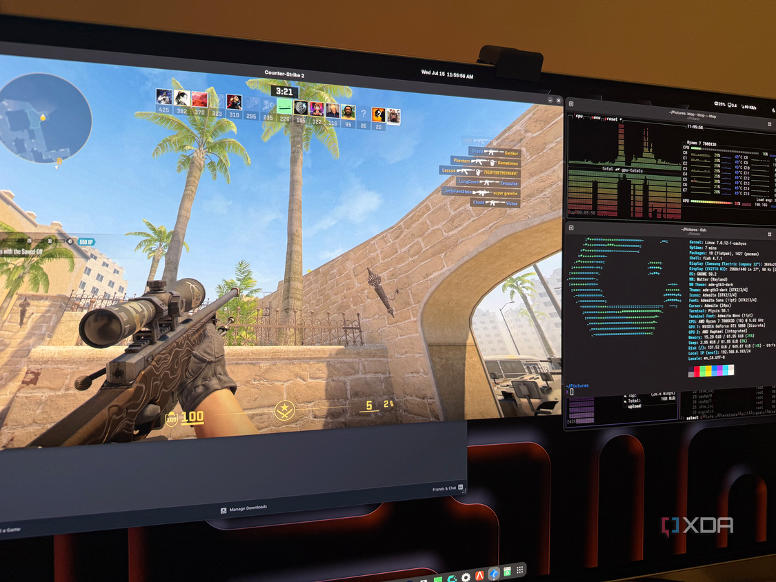 Running counter-strike 2 and btop on linux