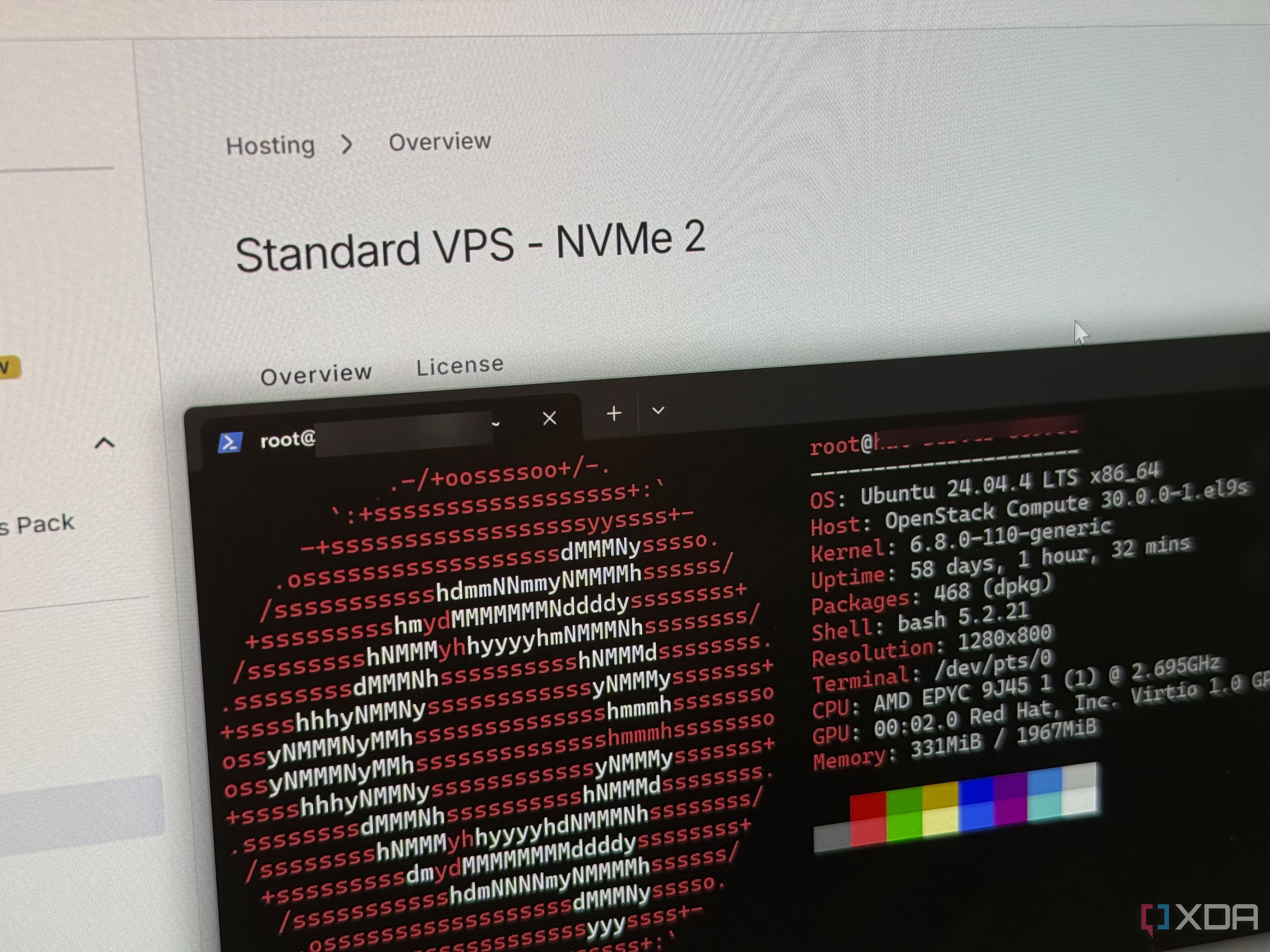 Neofetch ran in an SSH session with a VPS