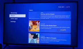 A TV displaying the "Watch" tab in Kyu launcher for Android TV