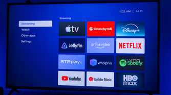 A TV displaying a group of apps in Kyu Launcher for Android TV