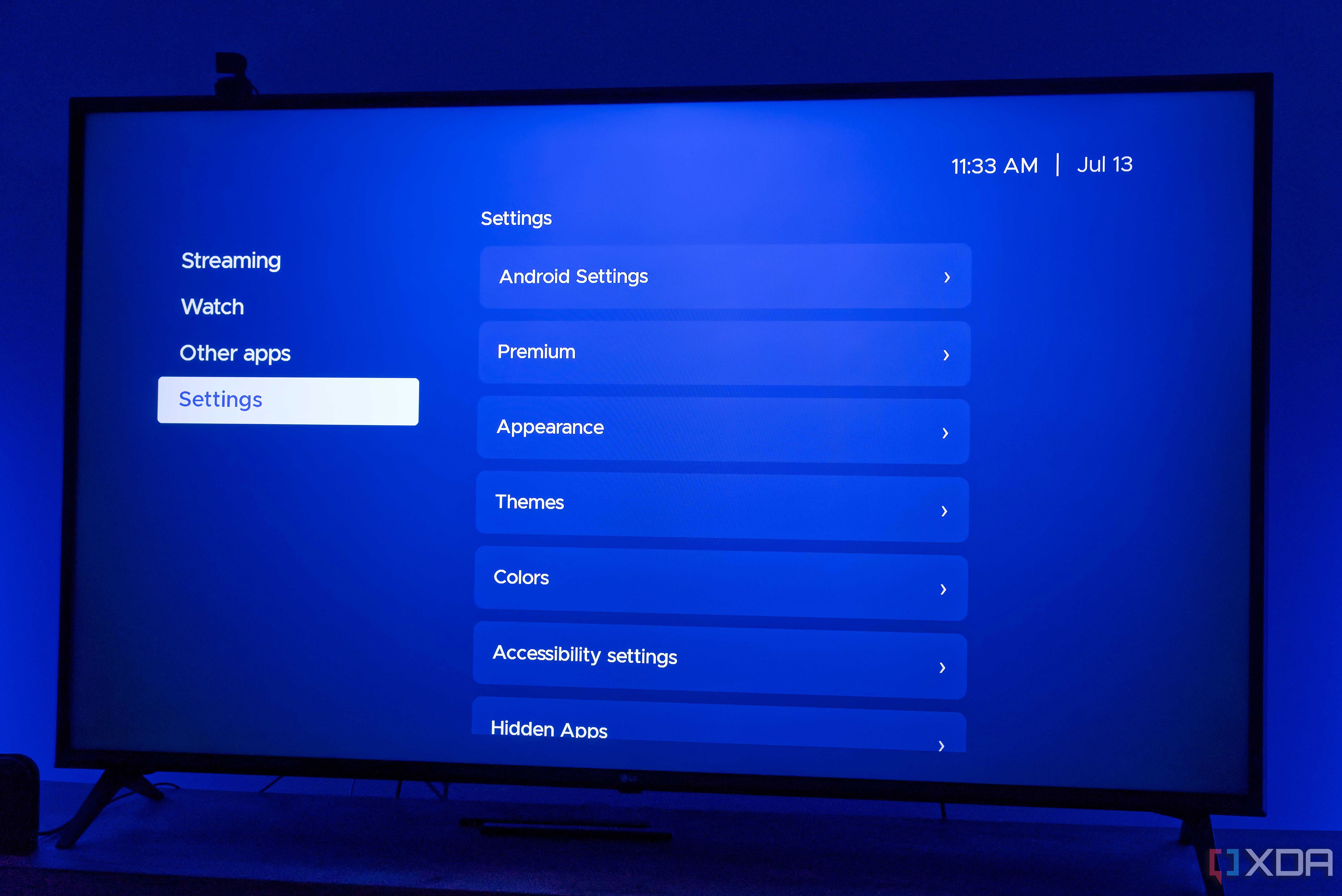 A TV displaying settings for Kyu Launcher on Android TV