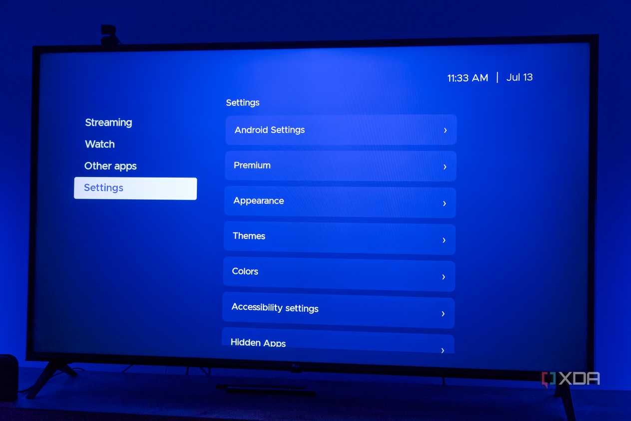 A TV displaying settings for Kyu Launcher on Android TV