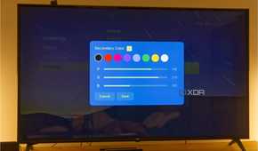A TV displaying the color sliders in Kyu Launcher for Android TV when adjusting the secondary theme color