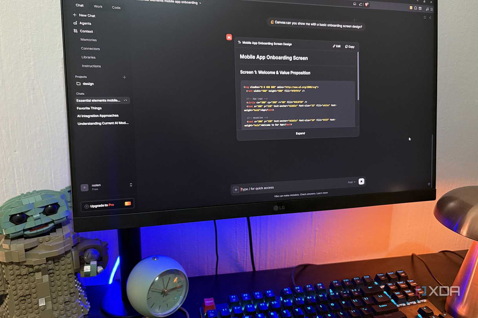 mistral vibe on desktop pc, lego and lamp in view