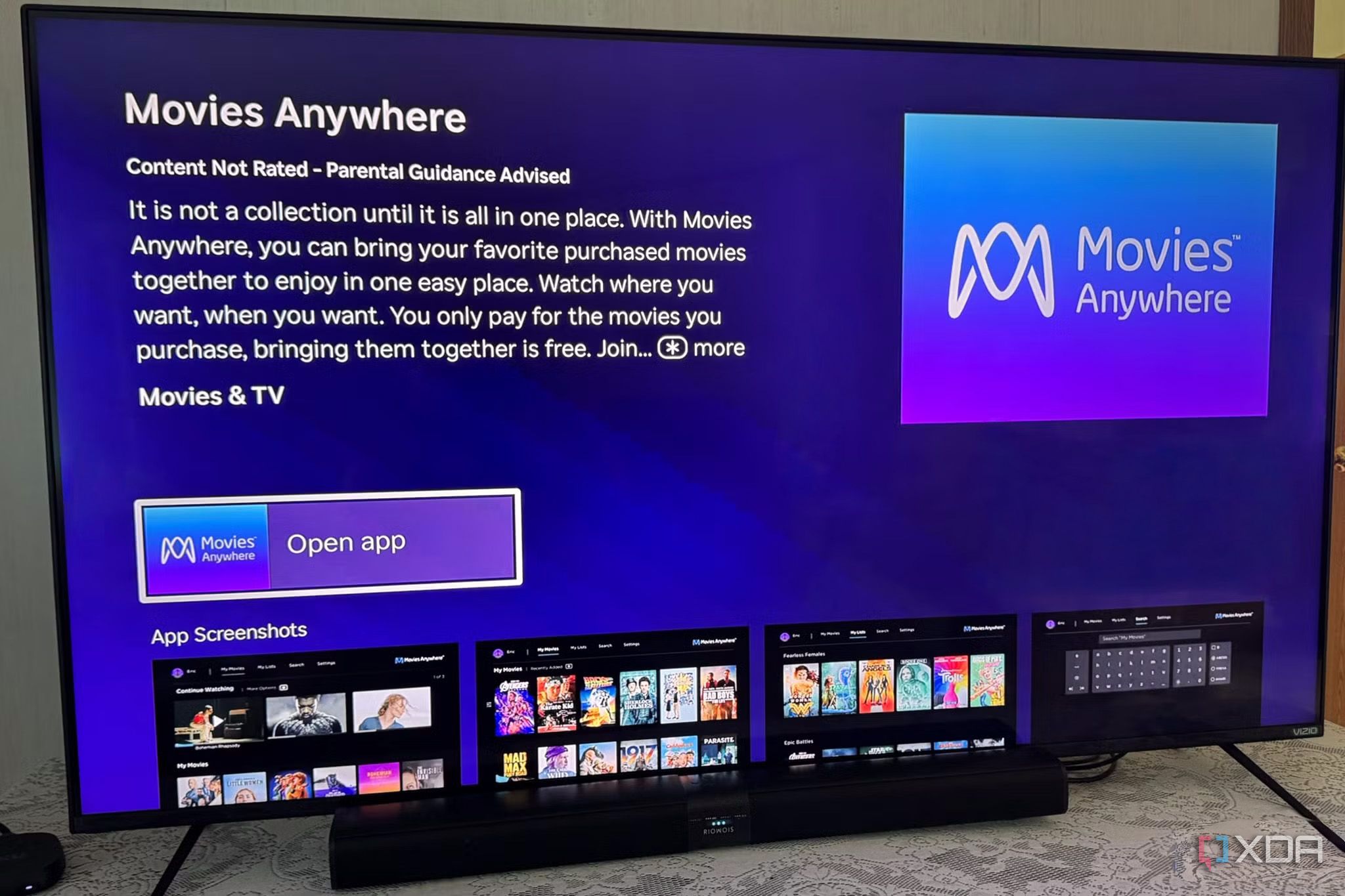 The Movies Anywhere app on a Roku device