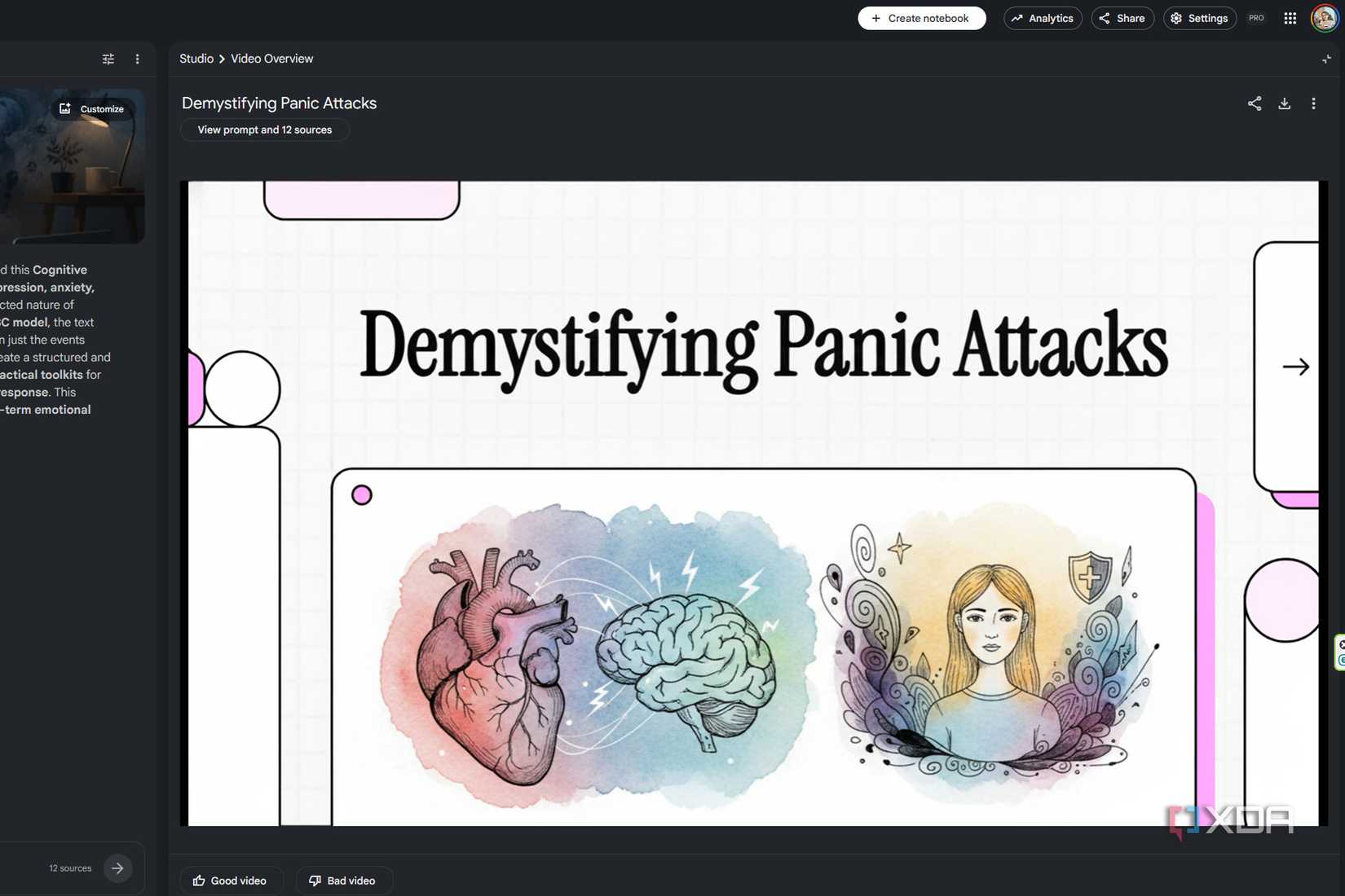 Start page for NotebookLM that displays text that says Demystifying Panic Attacks
