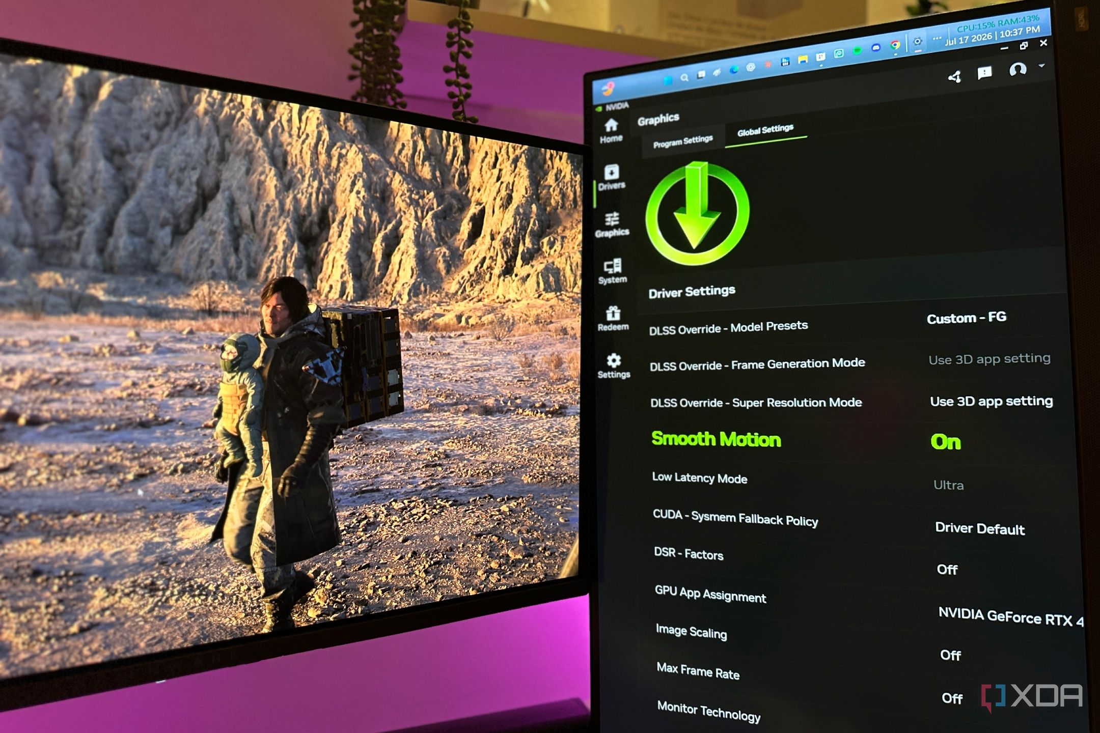 Nvidia App global settings on PC with Death Stranding 2.