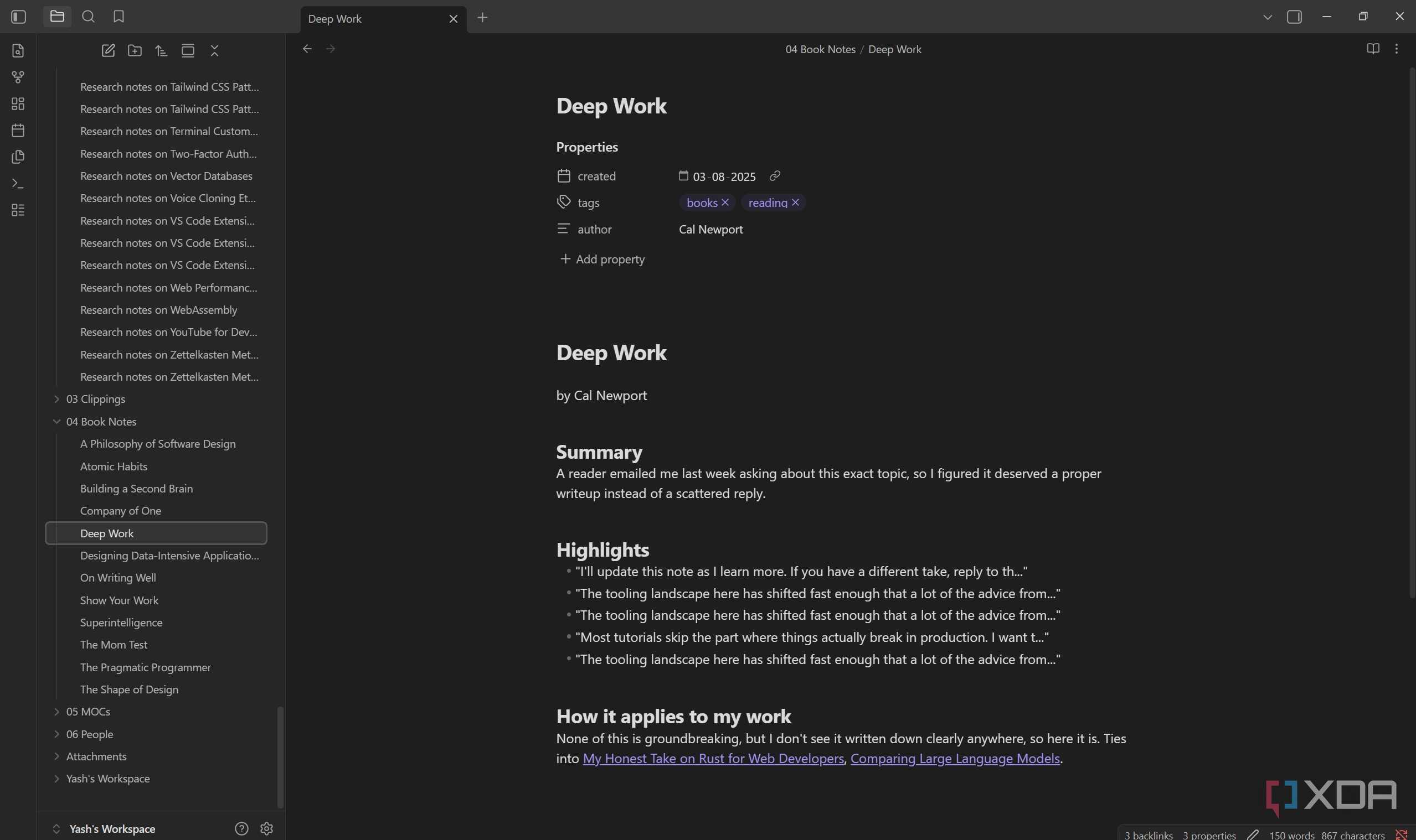 Obsidian workspace