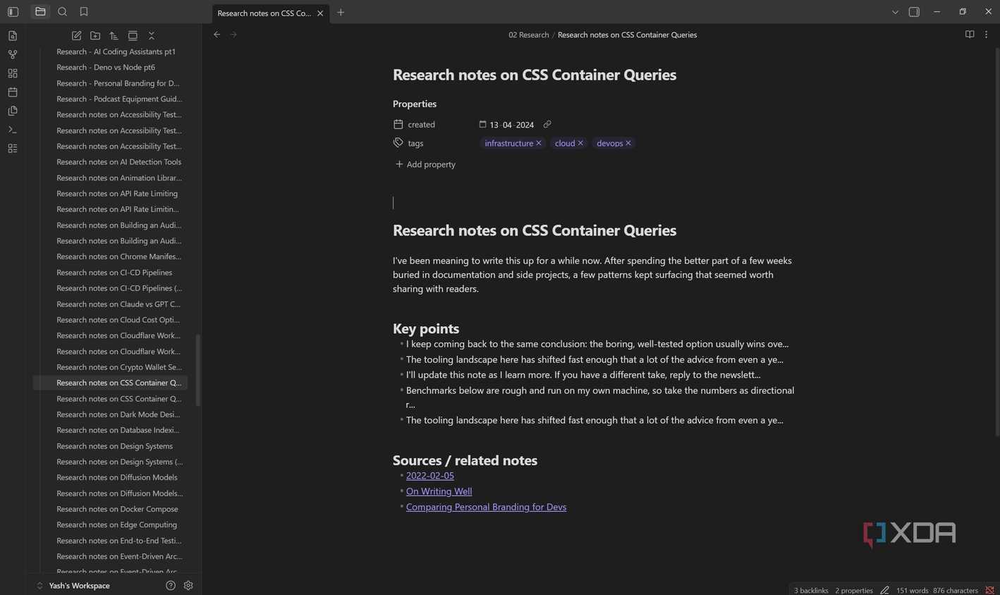 Рабочее пространство и заметки в Obsidian Obsidian workspace