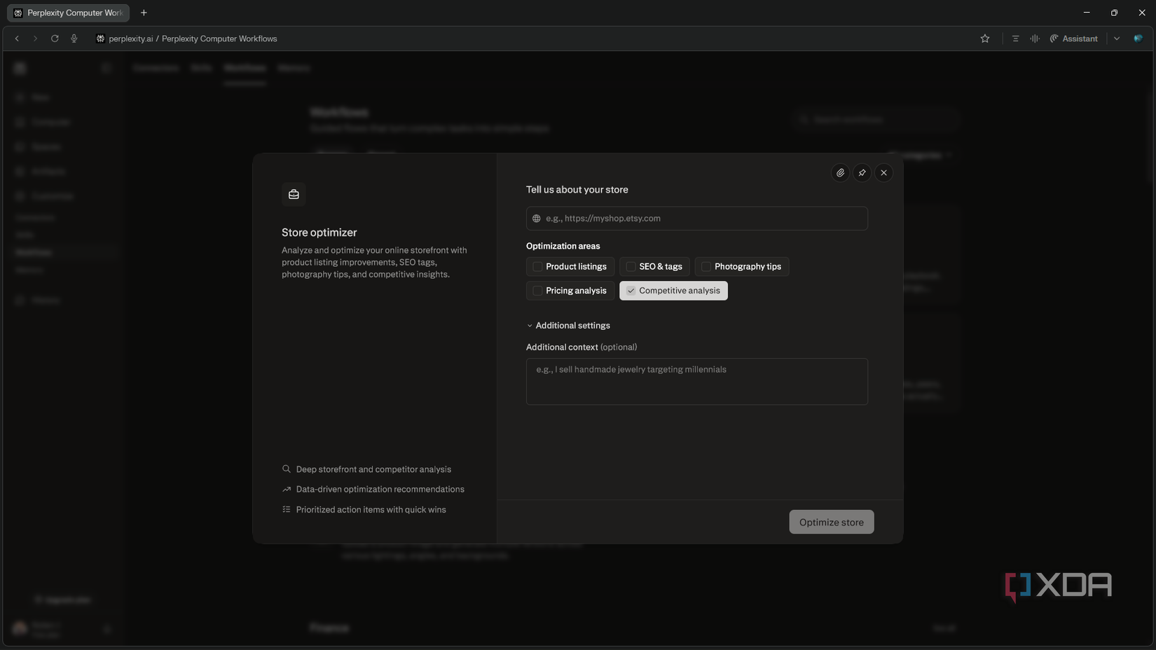 perplexity store optimizer workflow setup