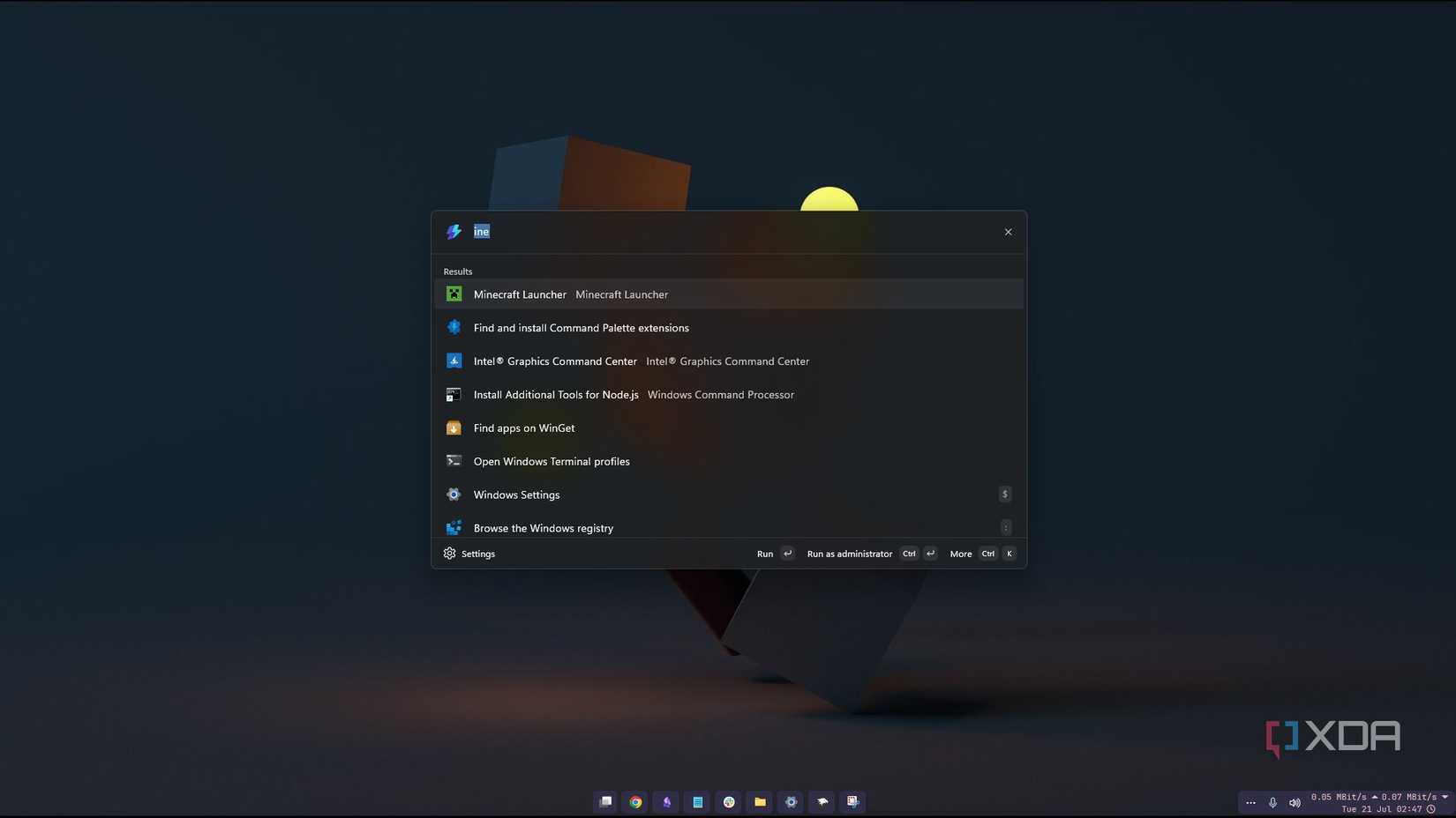 The central Powertoys command selector on the Windows 11 desktop