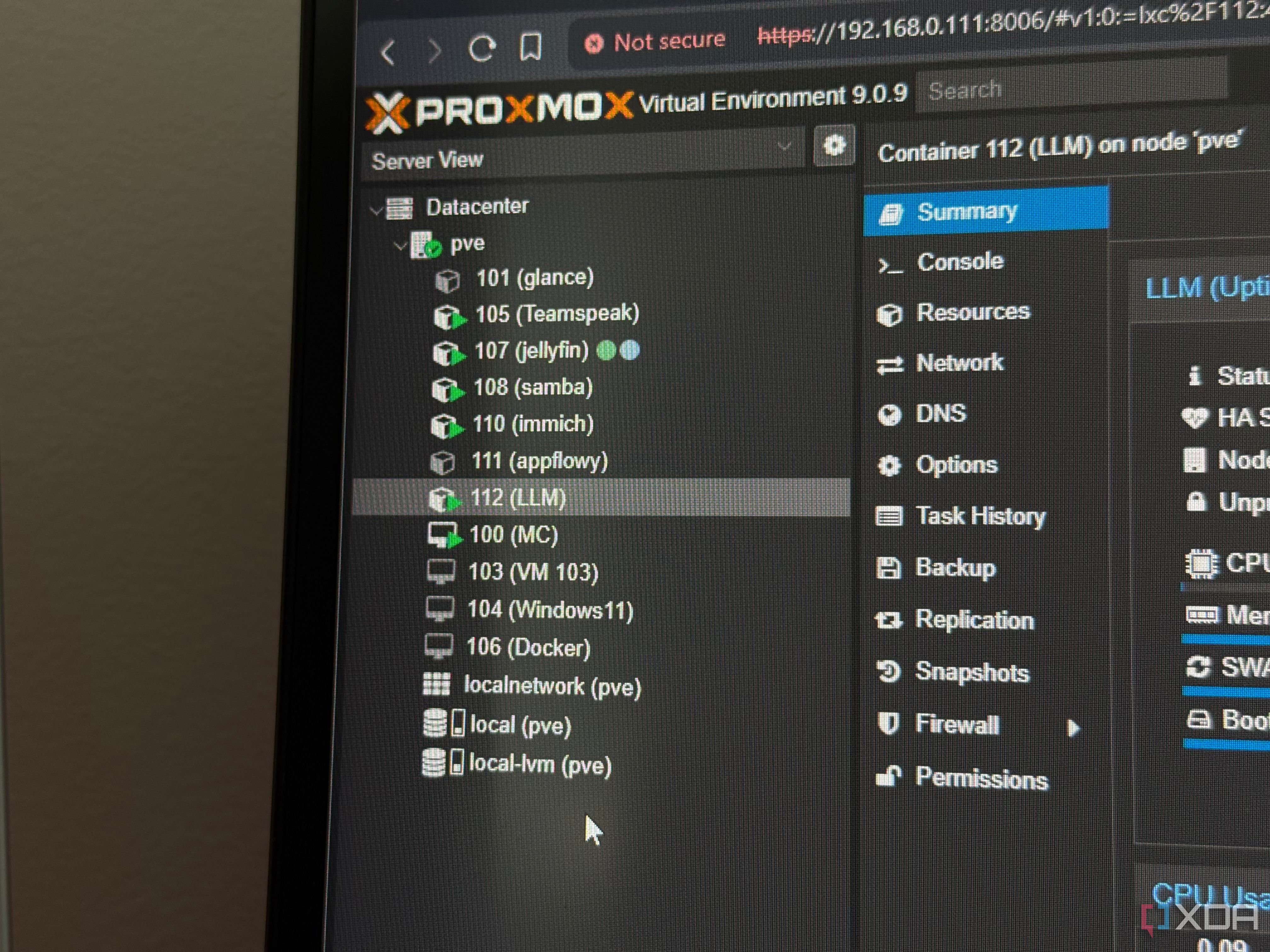 a list of proxmox LXCs and VMs