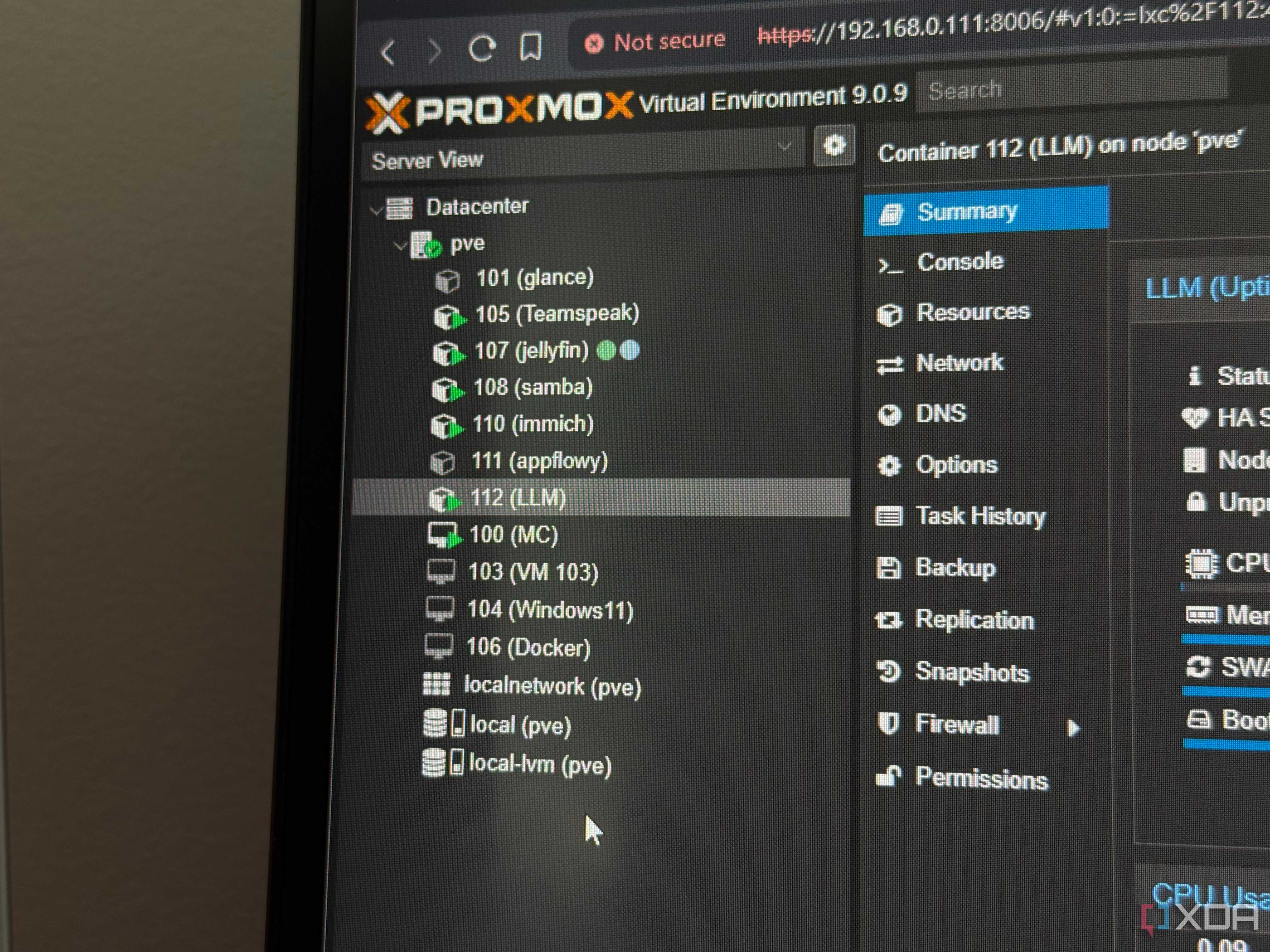 a list of proxmox LXCs and VMs