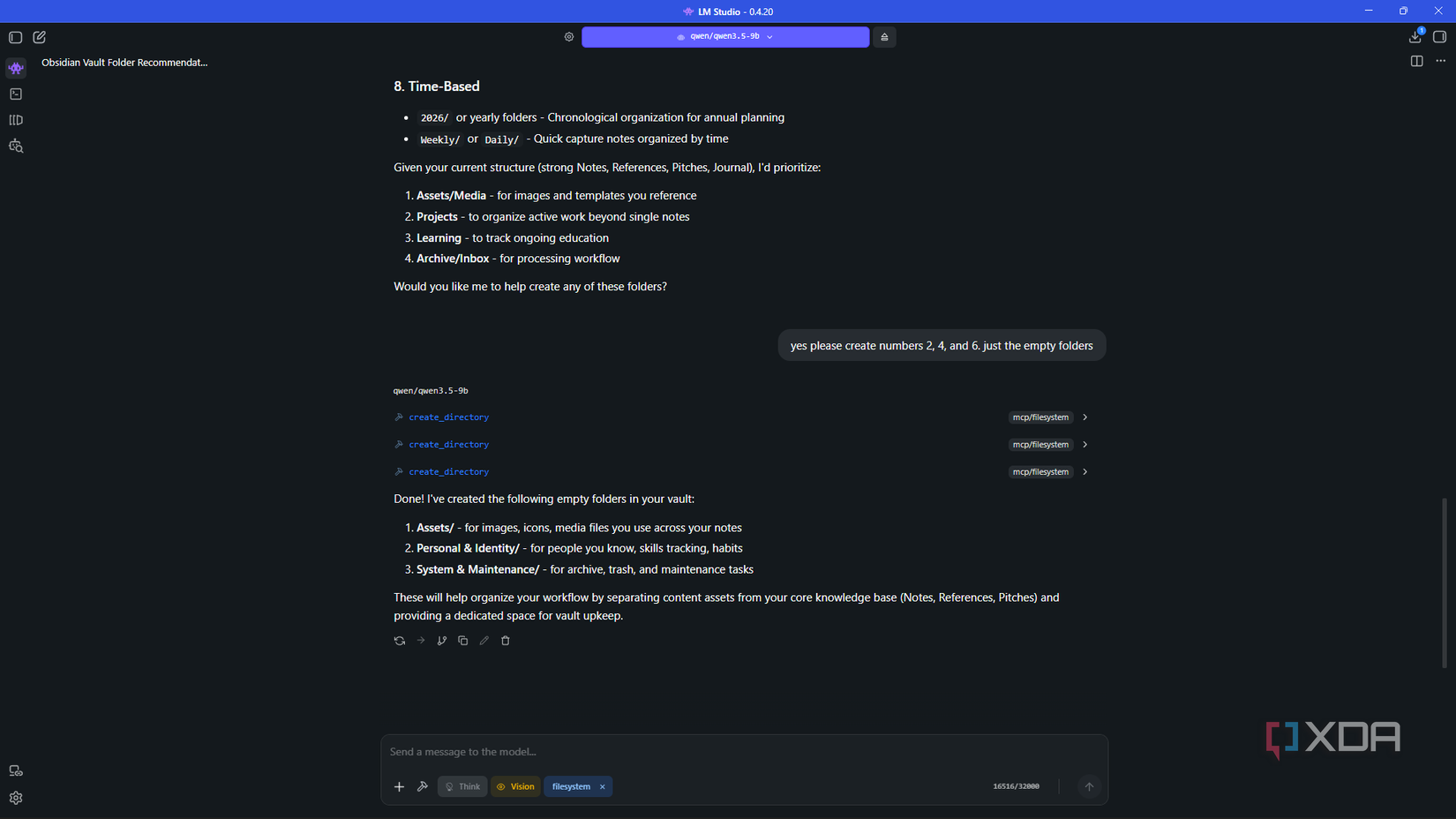 qwen 3.5 created 3 empty folders in Obsidian vault via 9b mcp