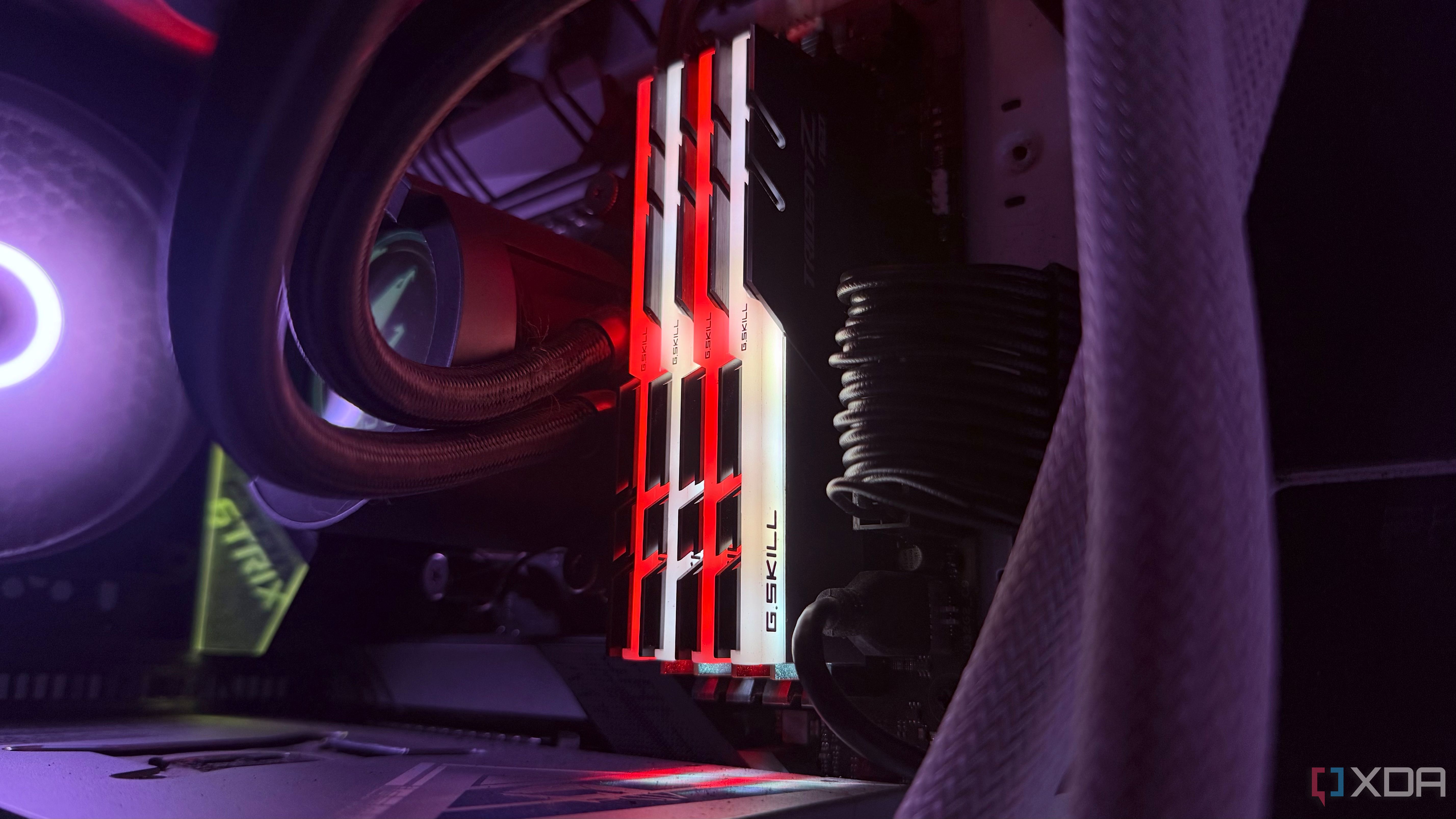 RAM modules installed on a motherboard