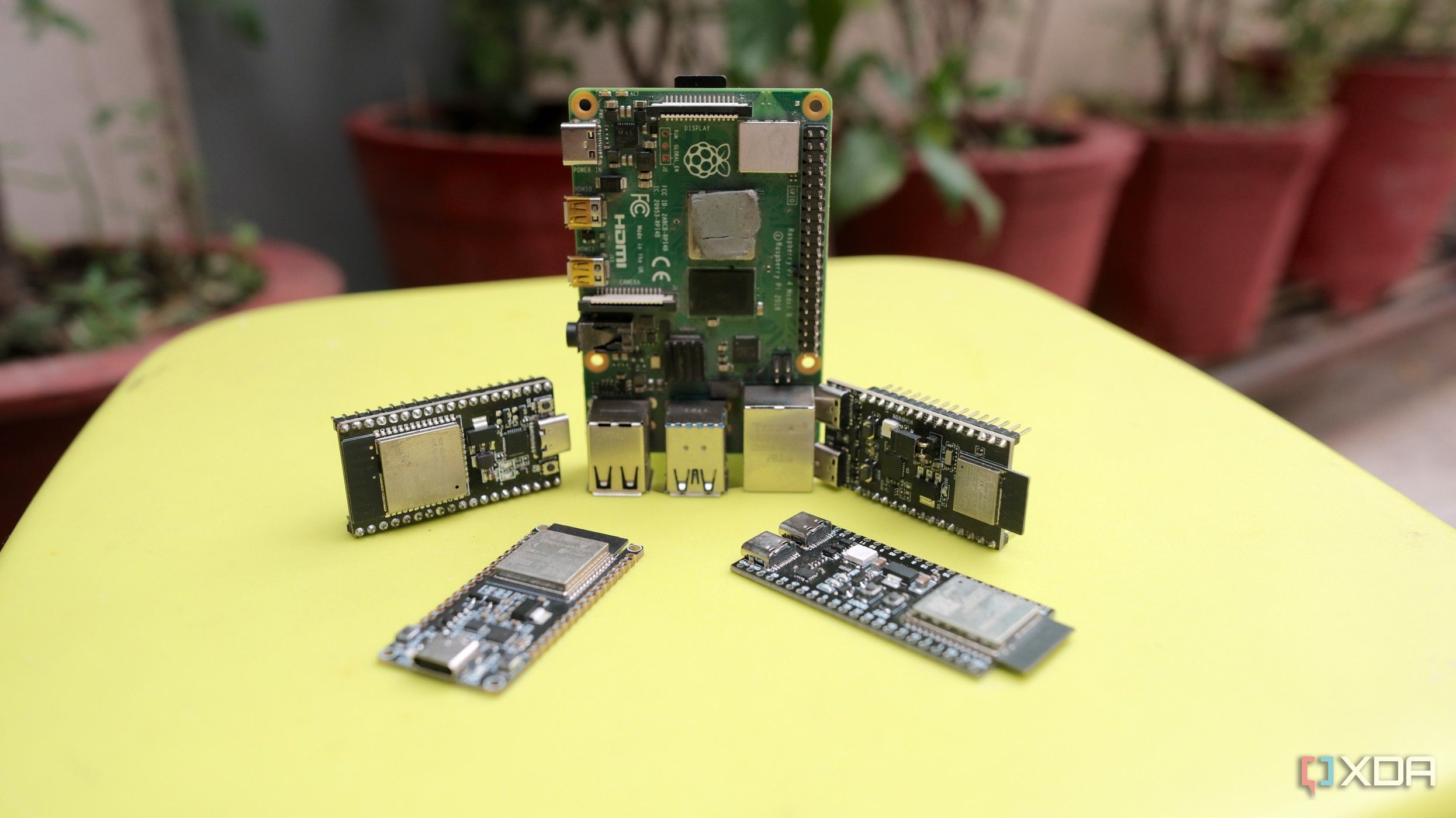 Photo of Raspberry Pi 4B with ESP32 boards