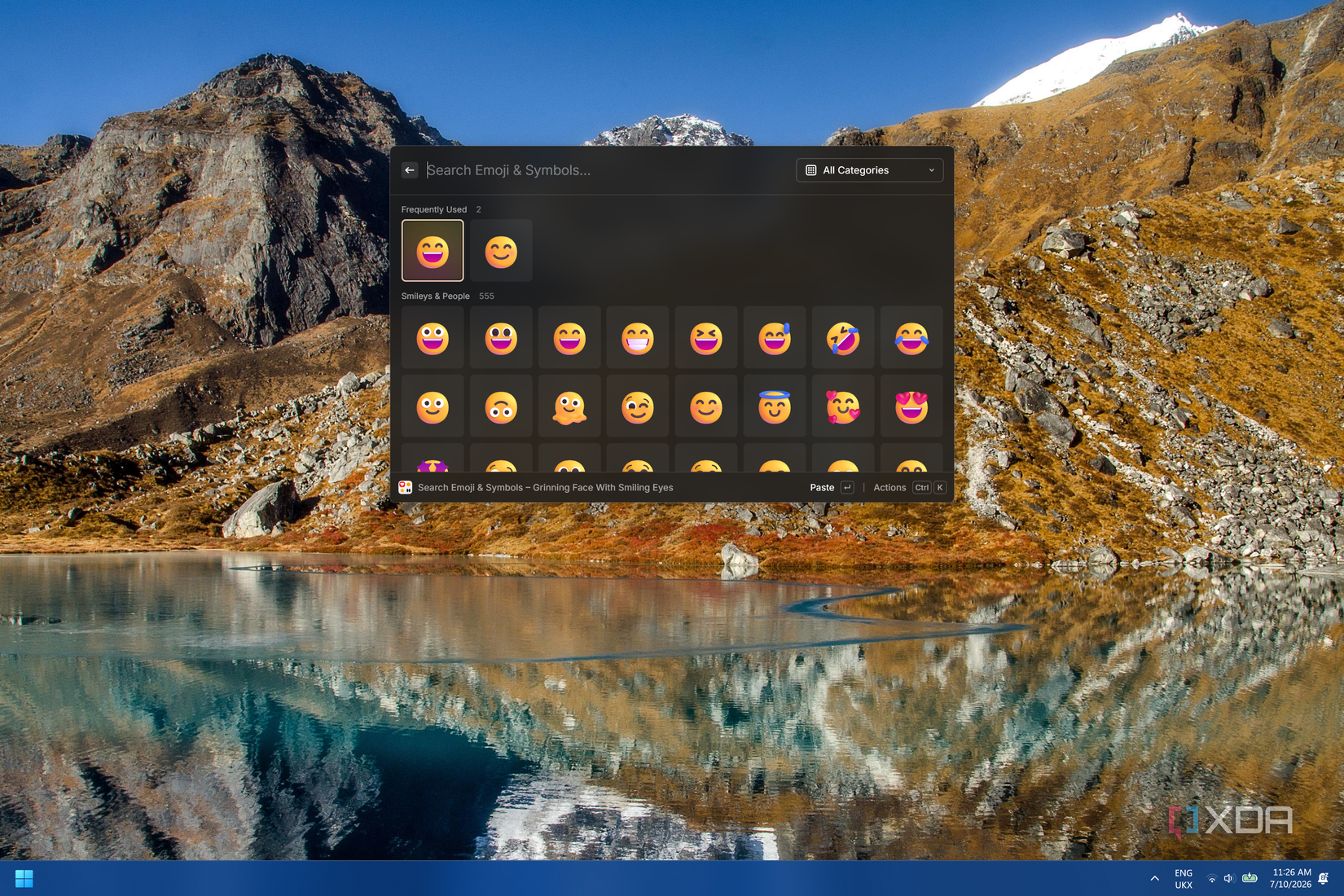 Screenshot of the Raycast emoji picker on Windows 11