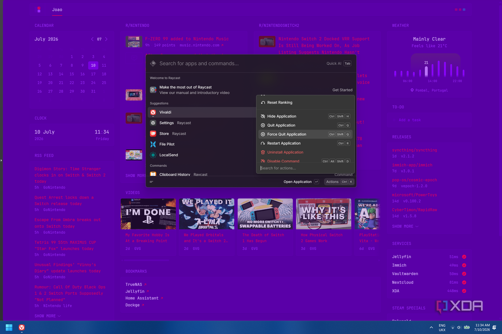Screenshot of Raycast showing options to quit or force quit a running application