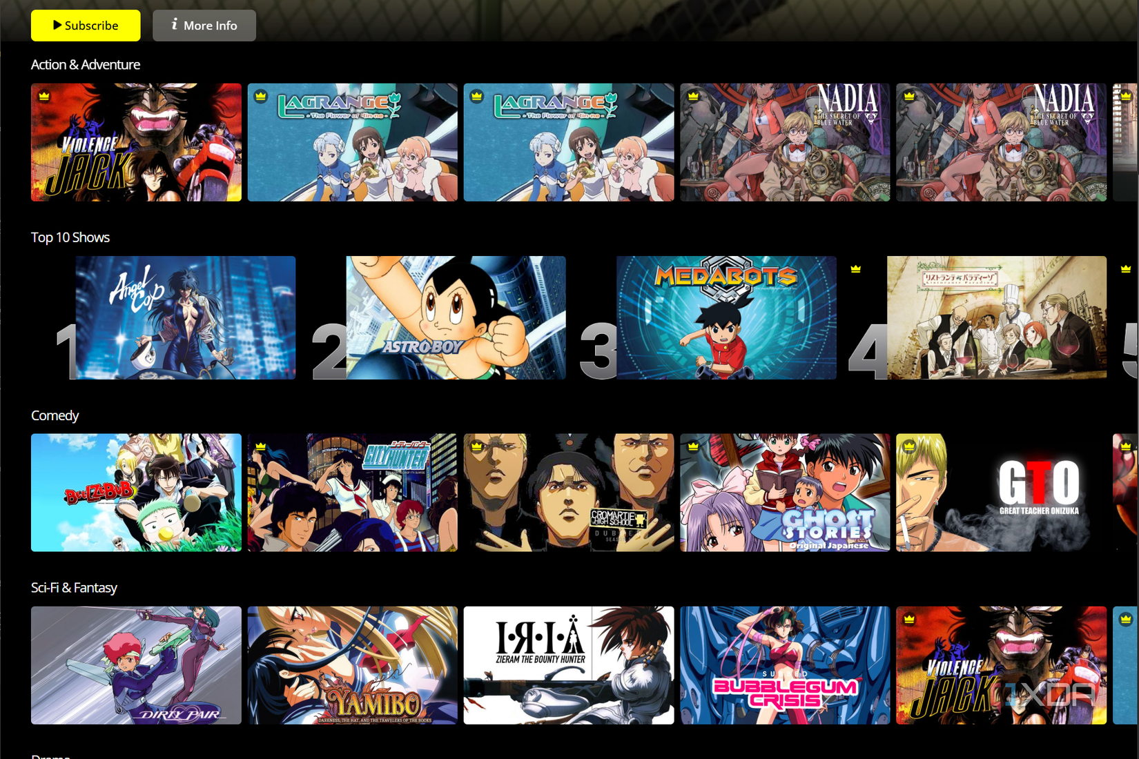 A screenshot of Retrocrush in a web browser