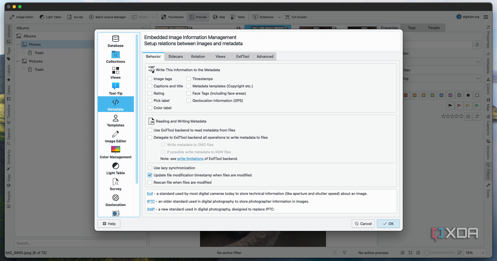 Digikam Metadata Options