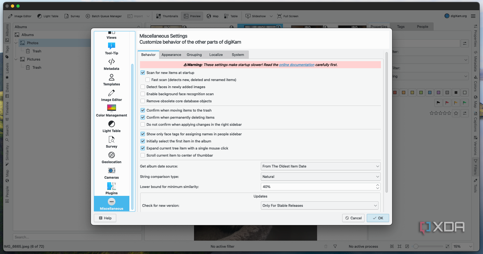 Digikam Startup Settings