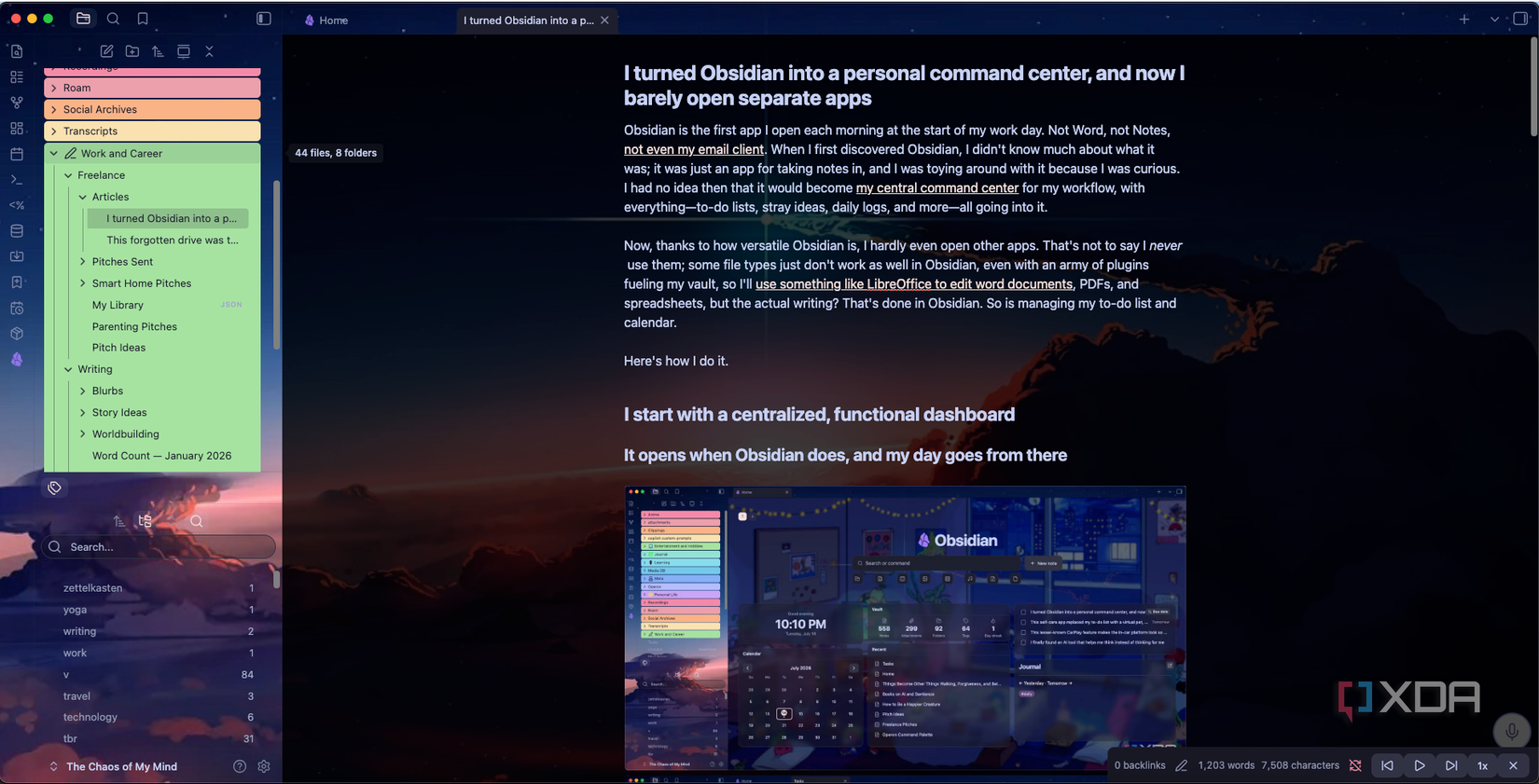 Writing a story inside Obsidian