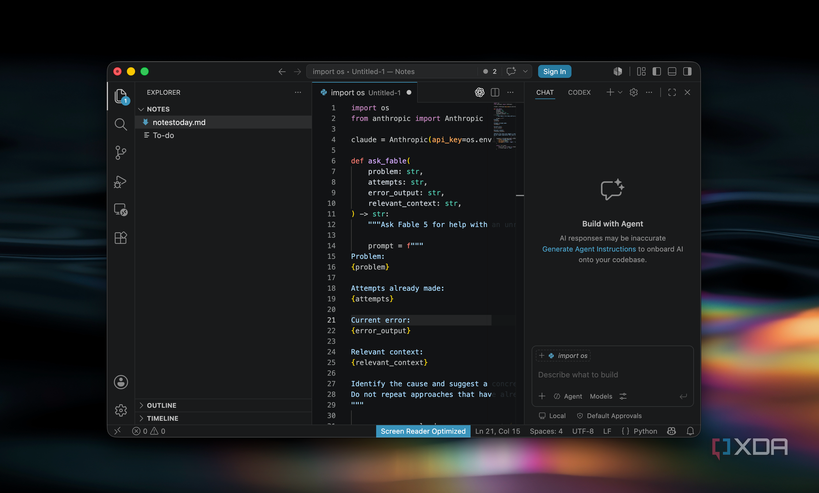 Python code to connect Fable to Being