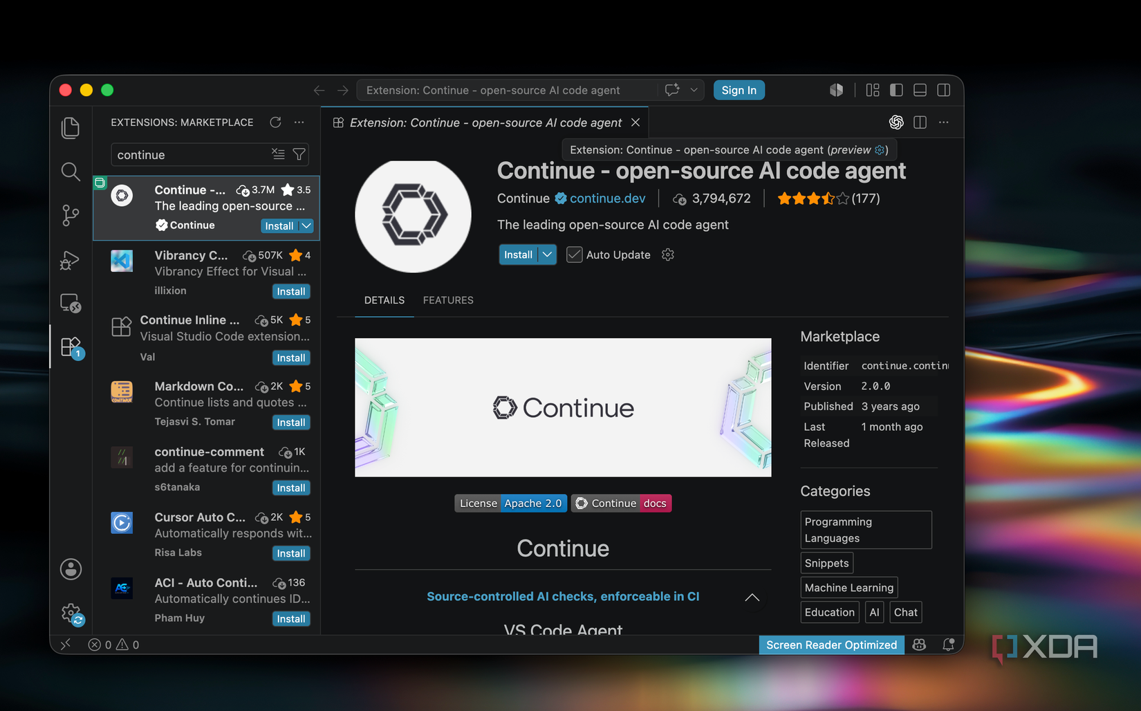 Continue in VS Code