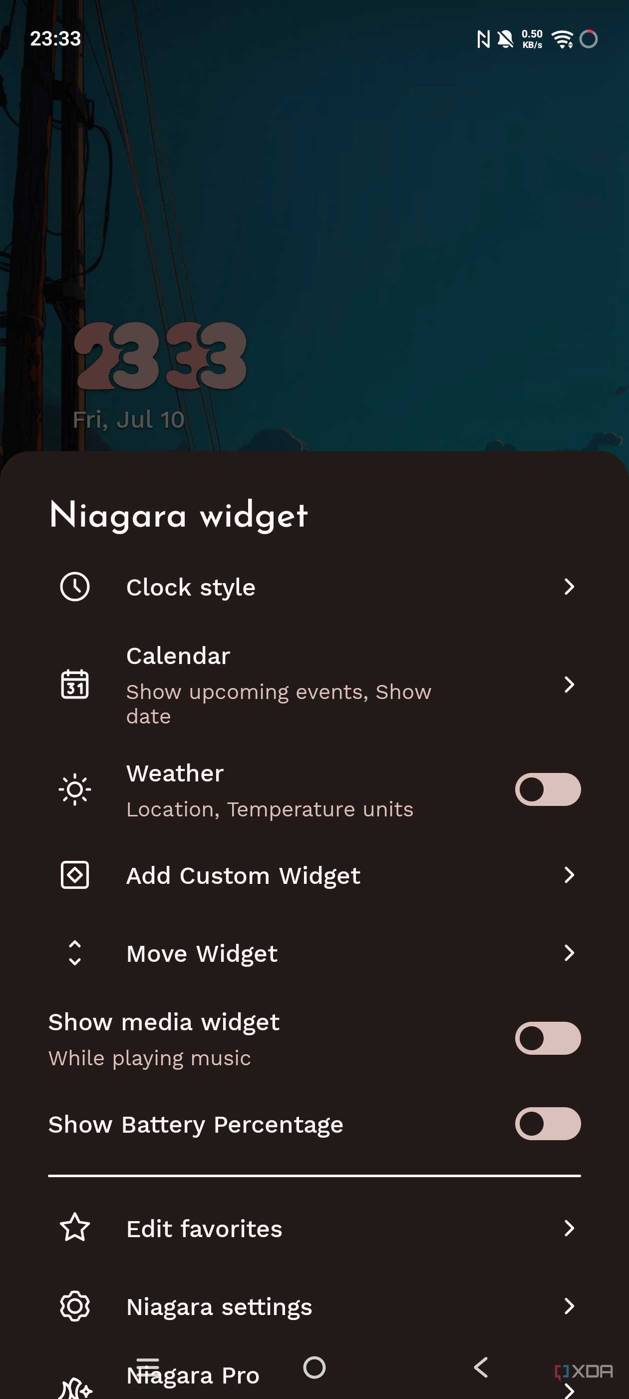 Niagara Launcher Widget Settings
