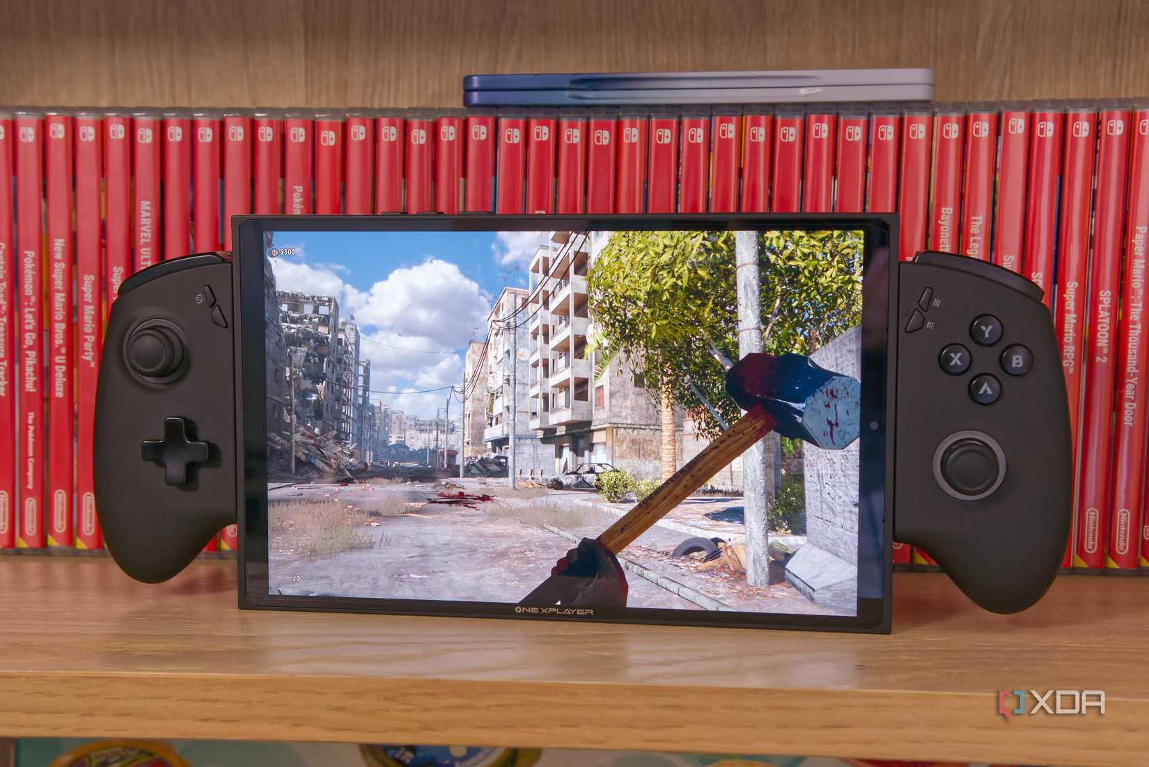 A gaming handheld running Serious Sam 3 on Linux