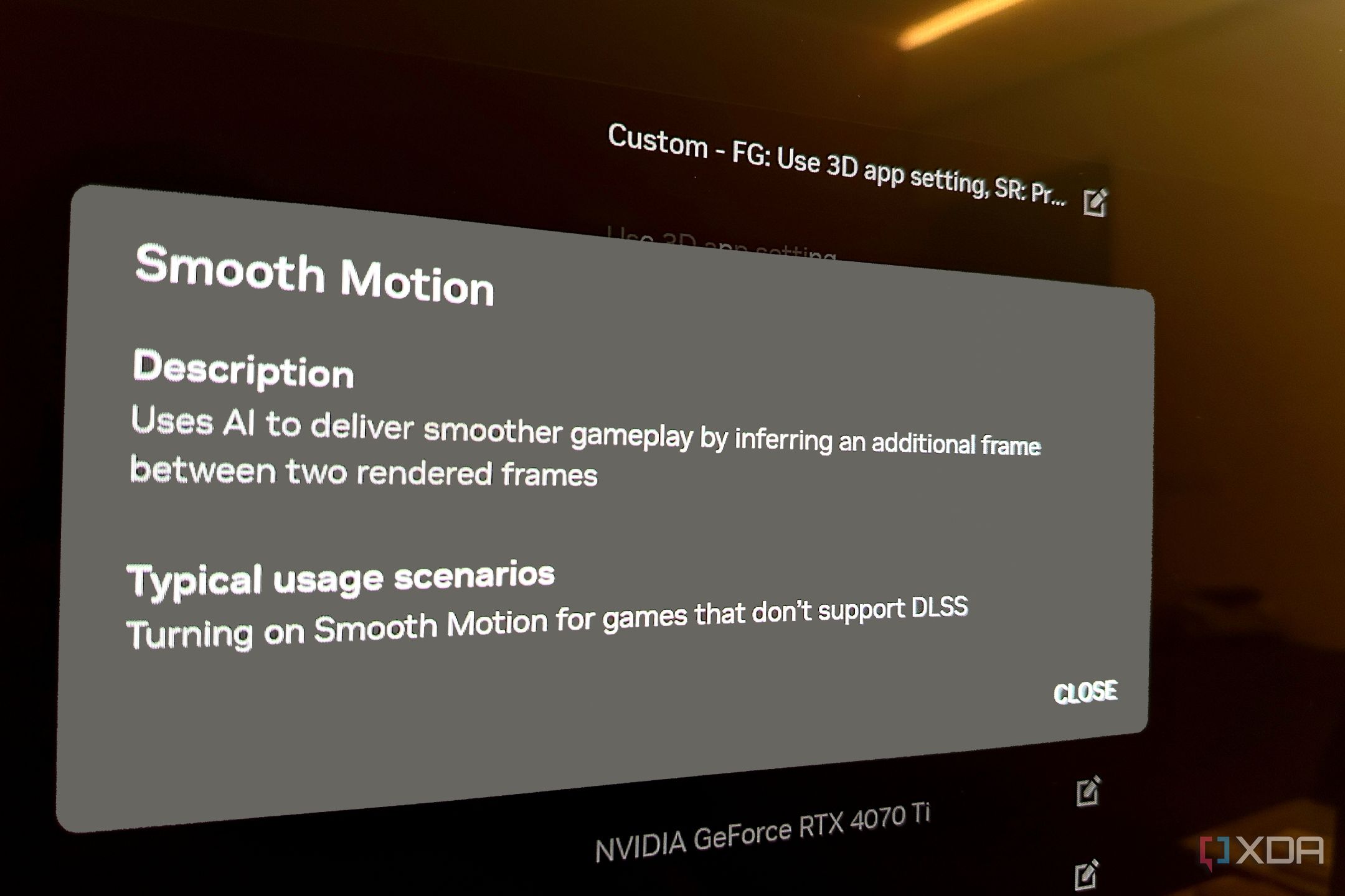 Smooth Motion settings inside the Nvidia App.