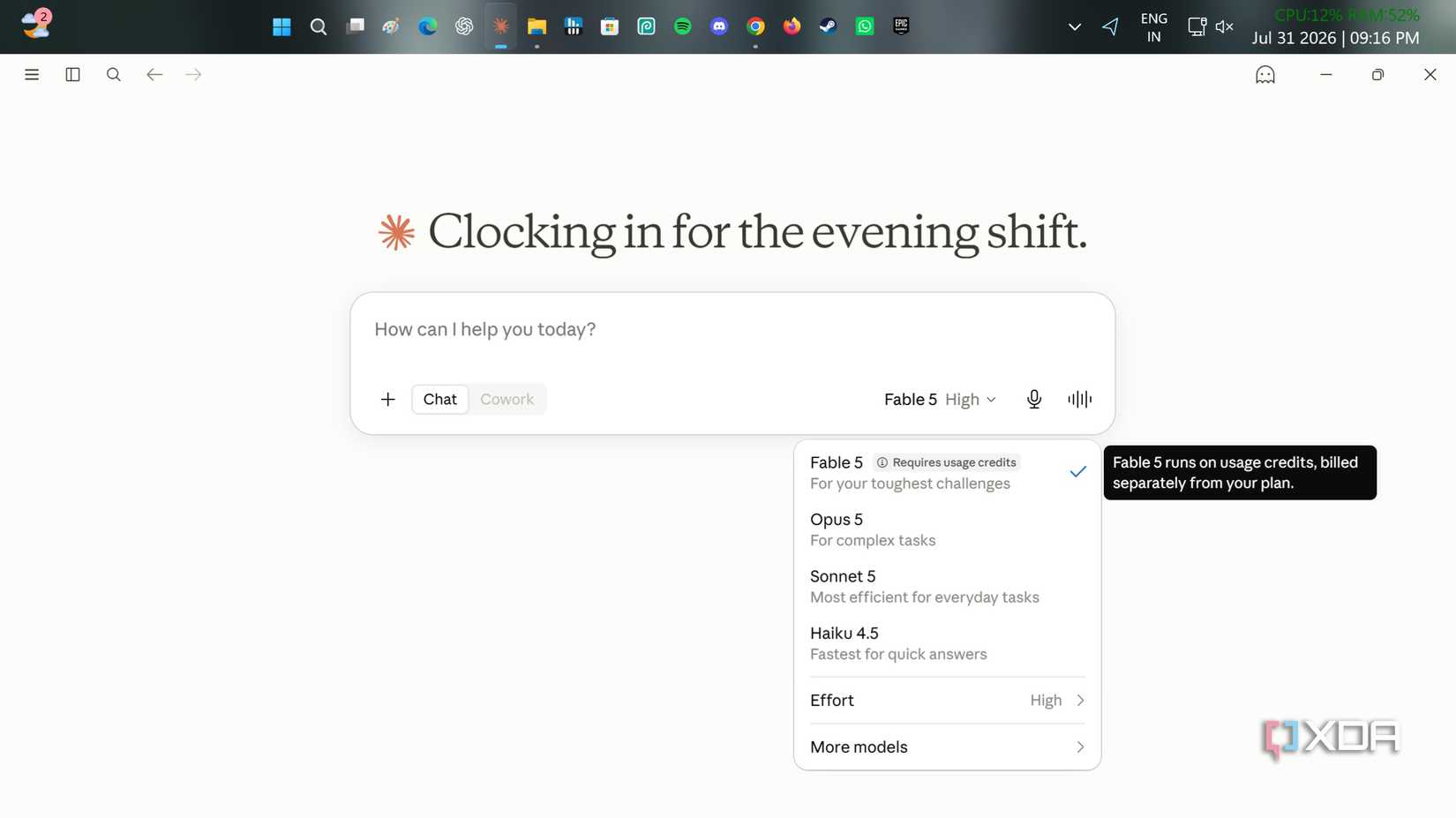 Switching to Fable 5 model in the Claude desktop app.