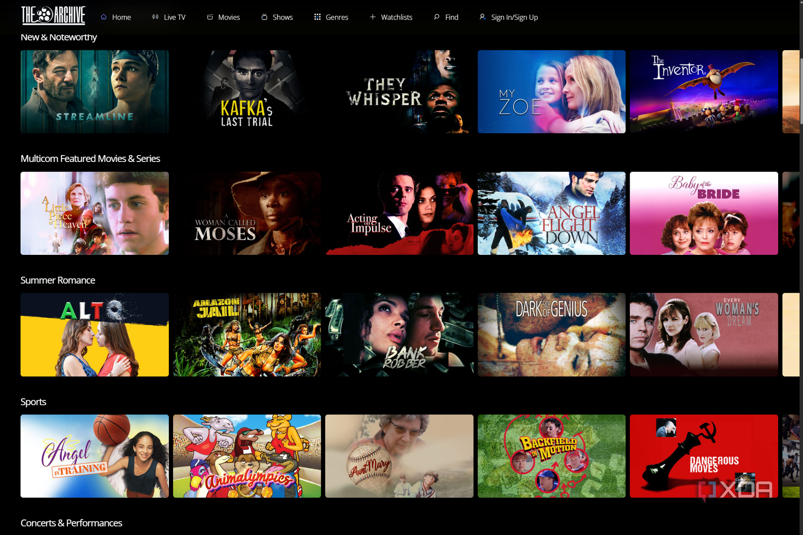 A screenshot of the Archive TV app in a web browser