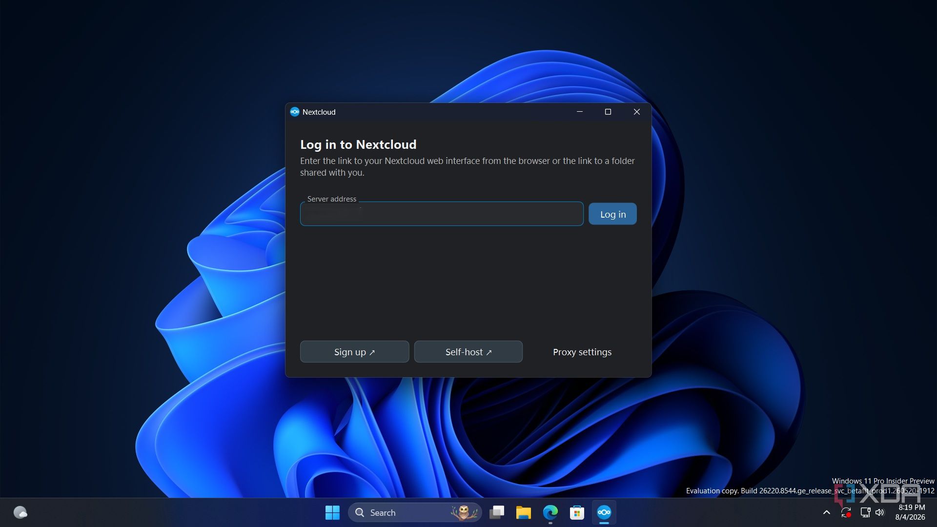 screenshot of adding nextcloud device