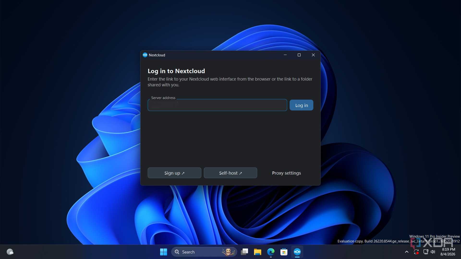 screenshot of adding nextcloud device