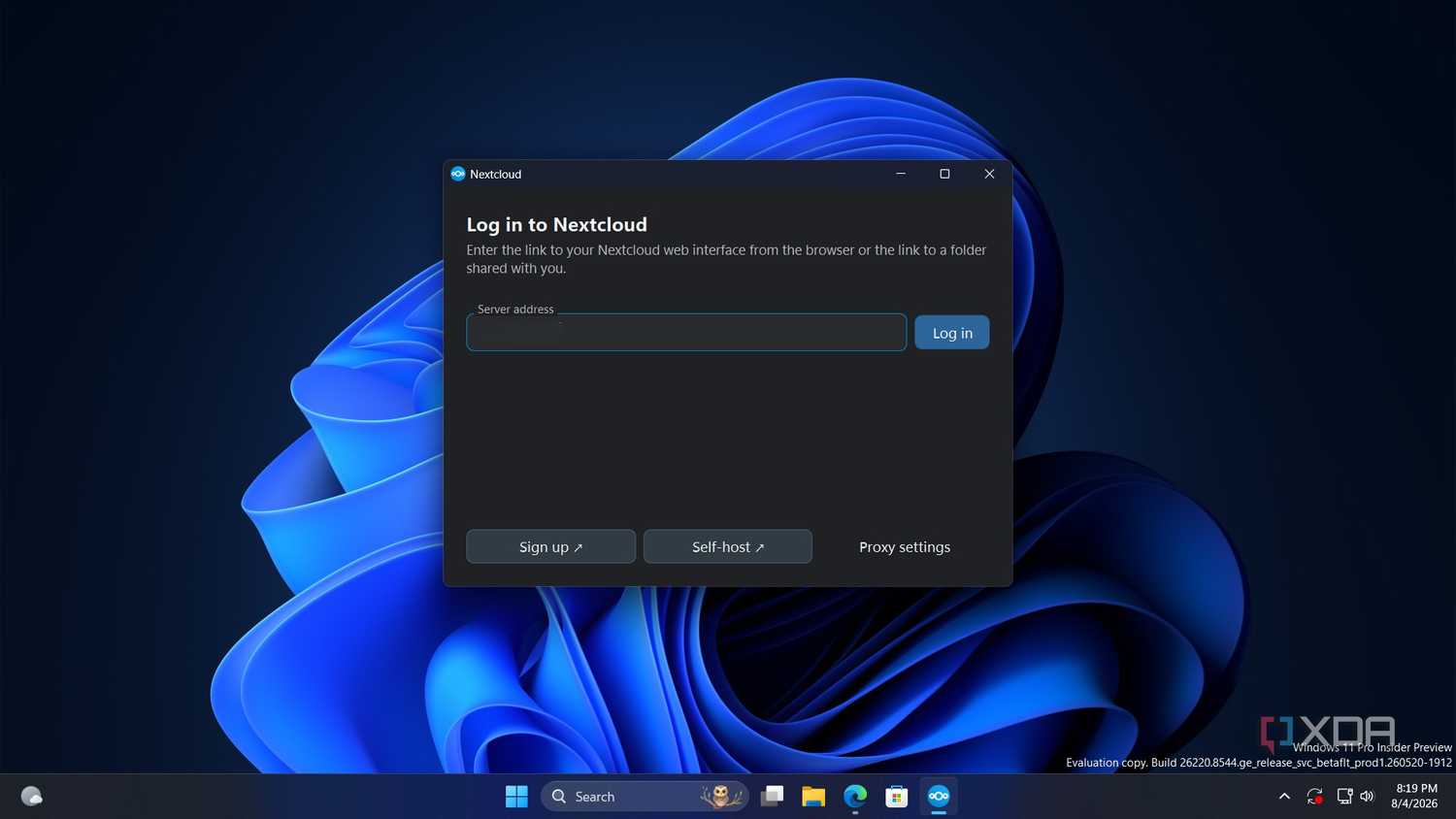 screenshot of adding nextcloud device