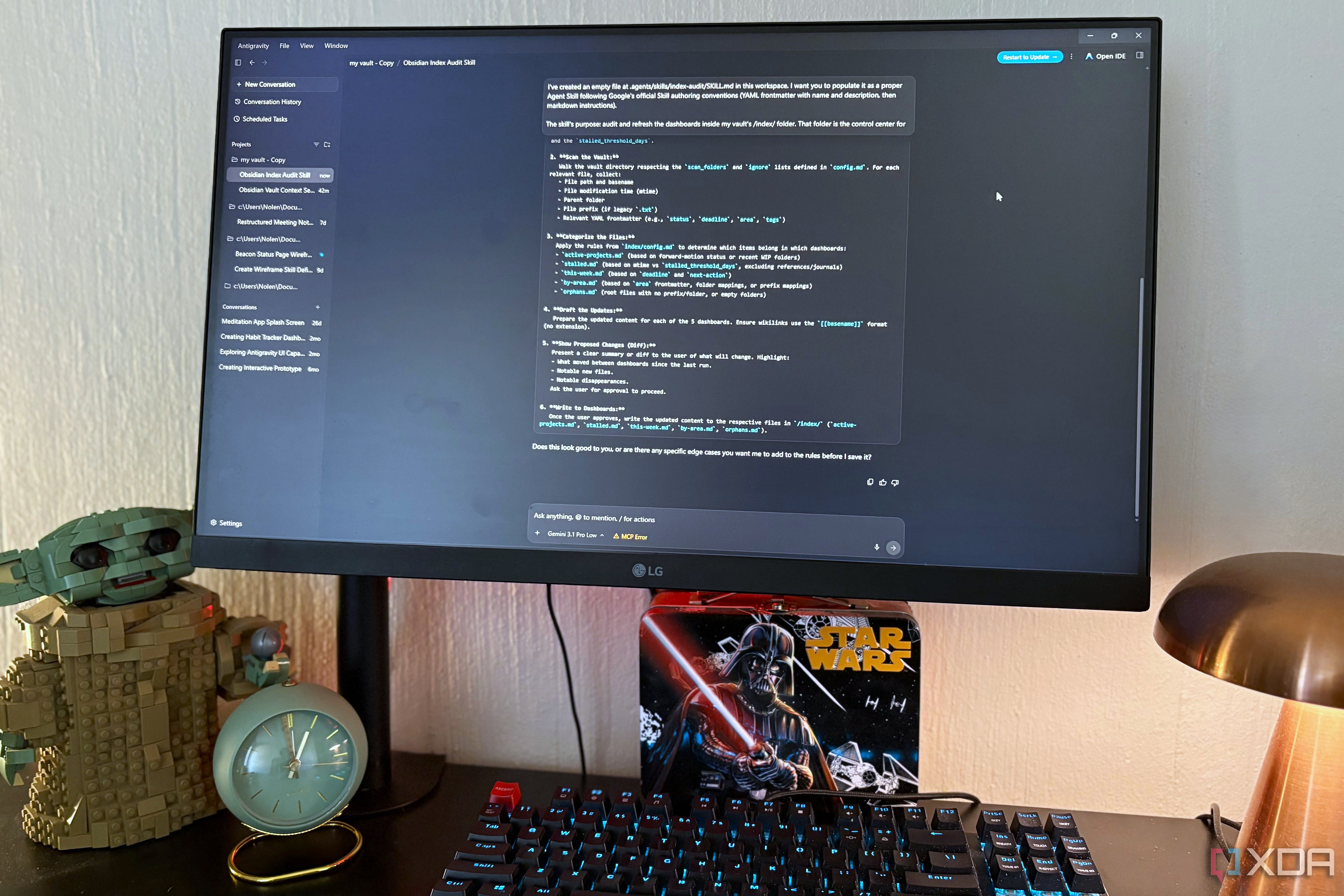 antigravity skill on desktop pc, lego and lamp in view